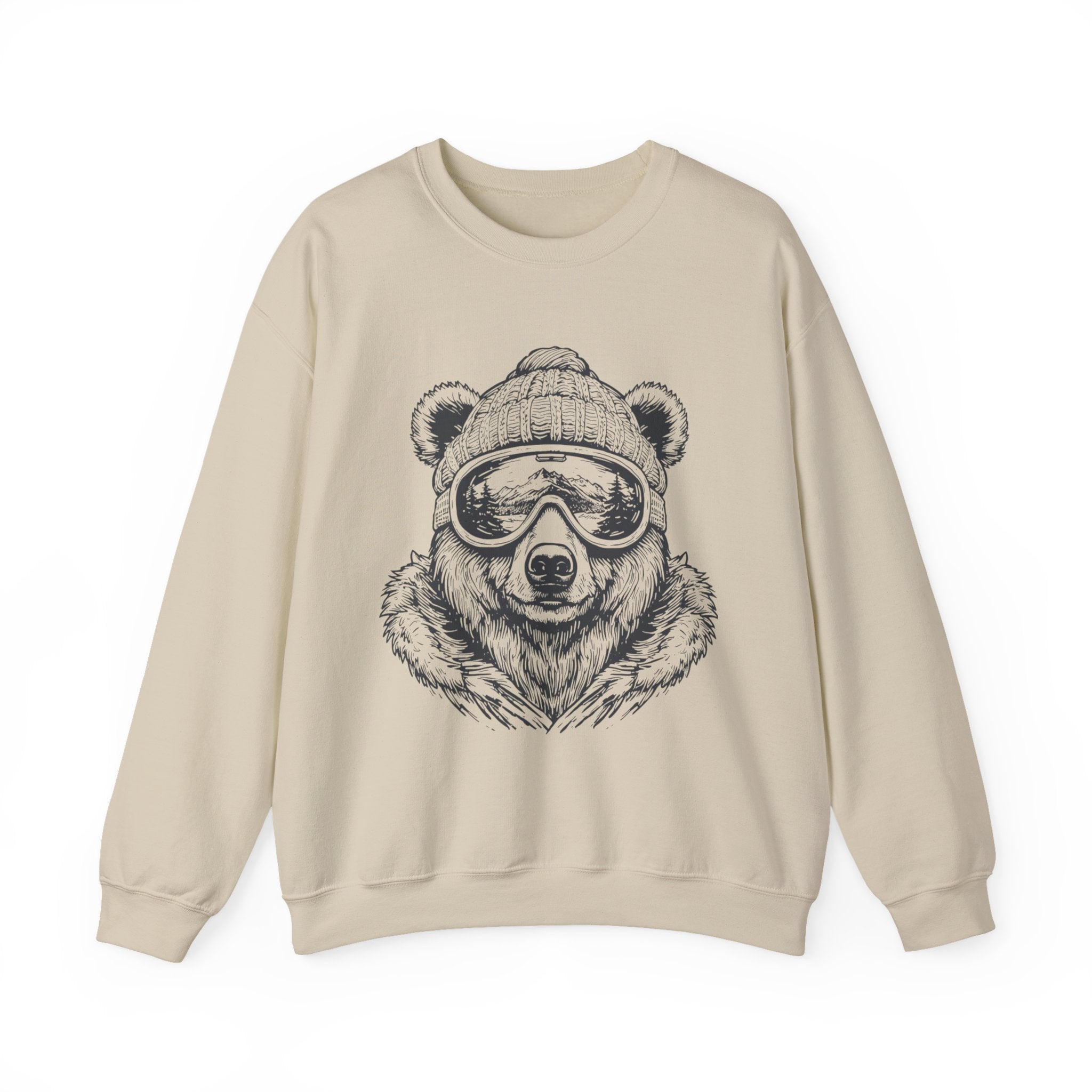 Bear Ski Goggles Sweatshirt — Cozy Graphic Crewneck for Winter & Outdoor Lovers
