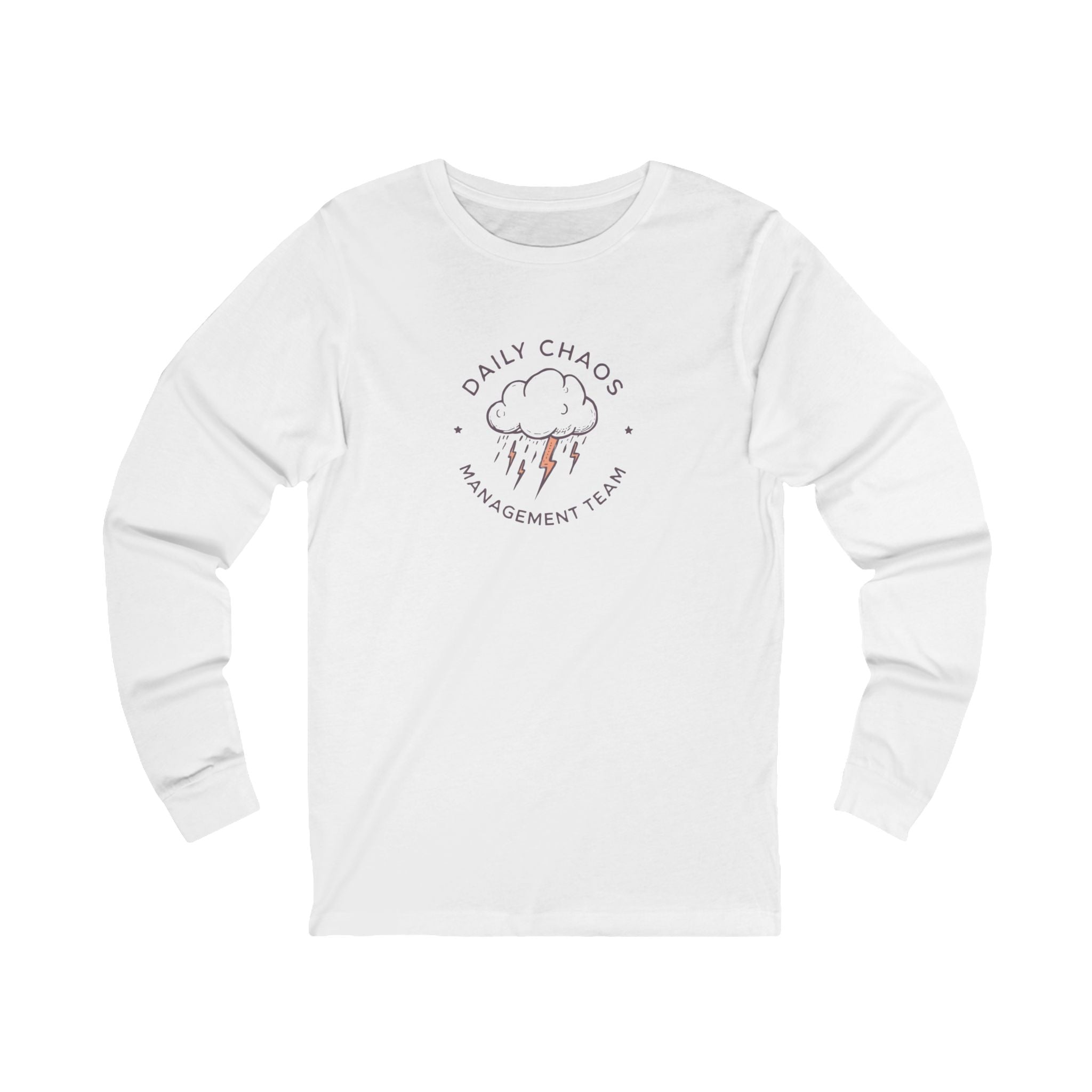 Daily Chaos Management Team Long Sleeve Tee — Funny Cloud Lightning Graphic