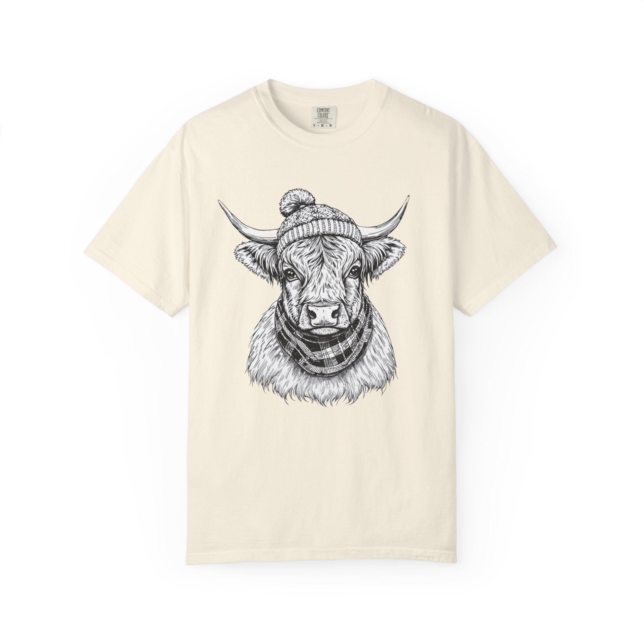 Highland Cow Graphic T-Shirt — Cozy Scarf & Beanie Bull Illustration