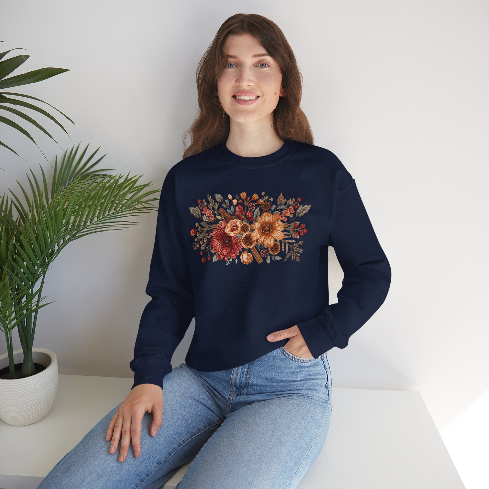 Fall Floral Crewneck Sweatshirt — Rust Sunflower Bouquet