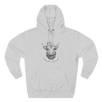 Highland Cow Sketch Hoodie - Detailed Bull Head Graphic Fleece Pullover