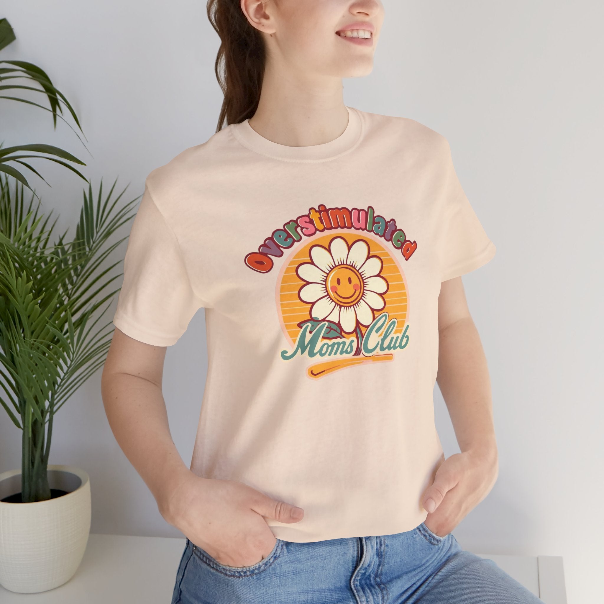 Overstimulated Moms Club T-Shirt — Retro Smiley Daisy Tee
