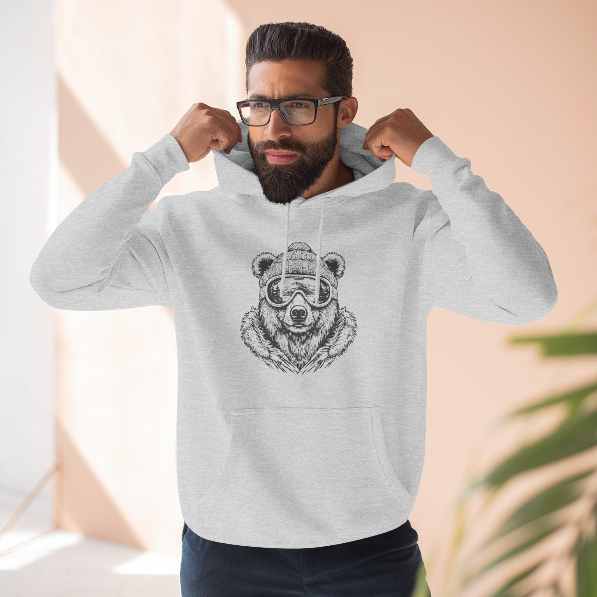 Bear Sketch Hoodie — Cool Bear with Sunglasses Fleece Pullover