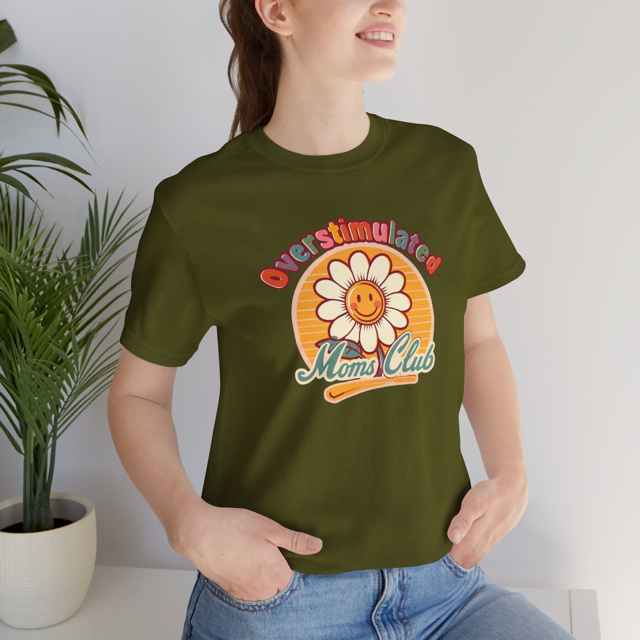 Overstimulated Moms Club T-Shirt — Retro Smiley Daisy Tee