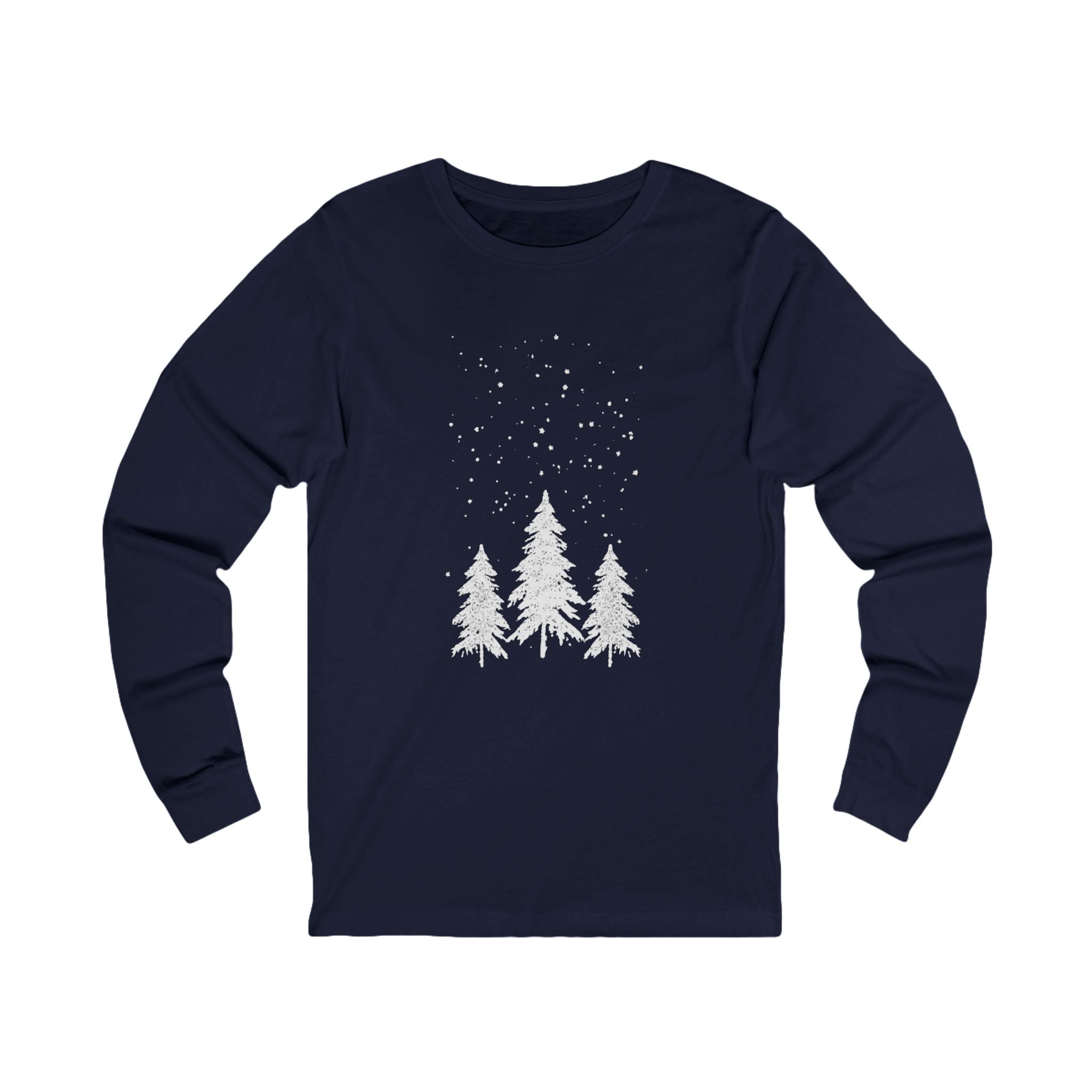 Winter Pines Long Sleeve Tee — Snowy Tree Graphic Shirt