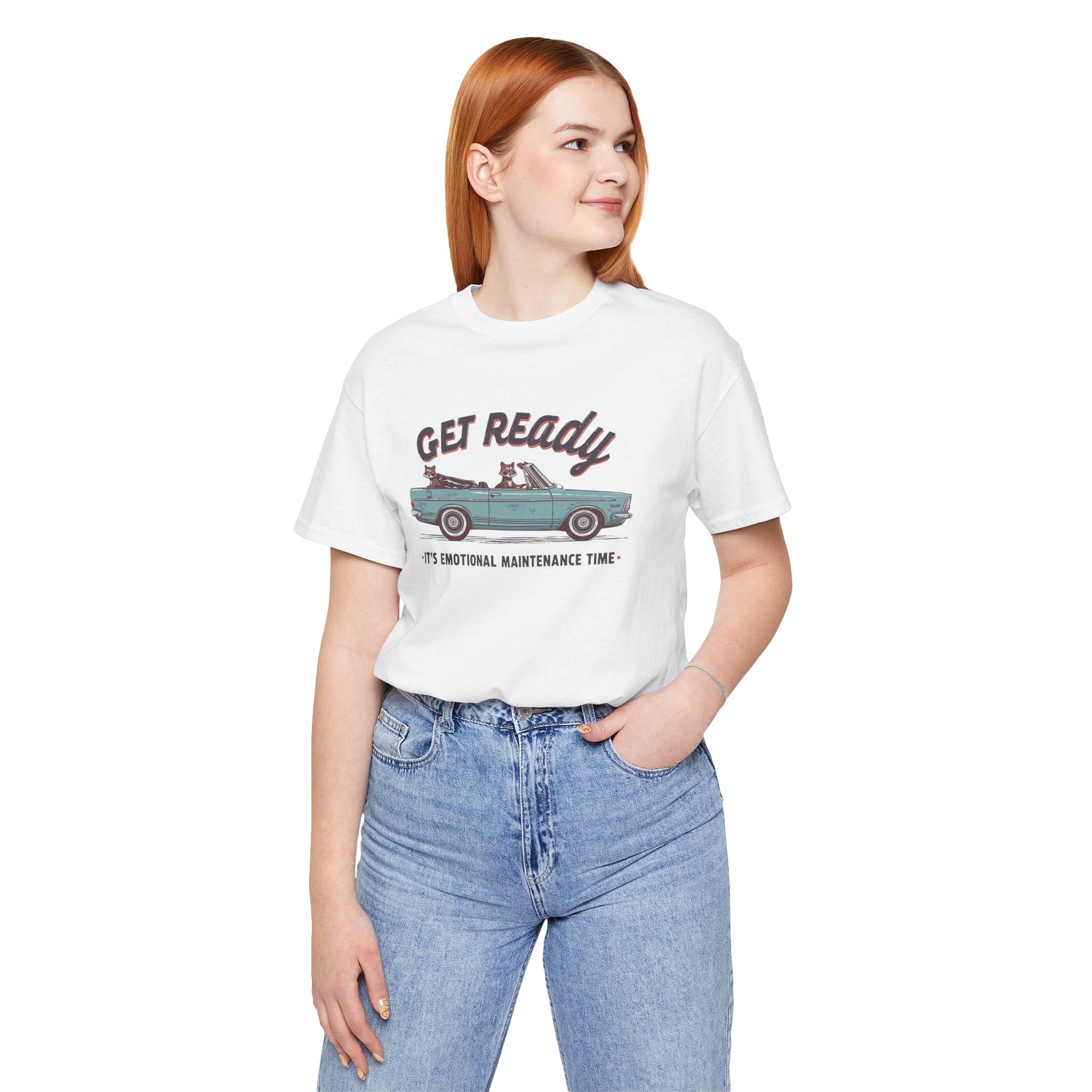 Get Ready Convertible Tee — “It’s Emotional Maintenance Time” Vintage Car Graphic
