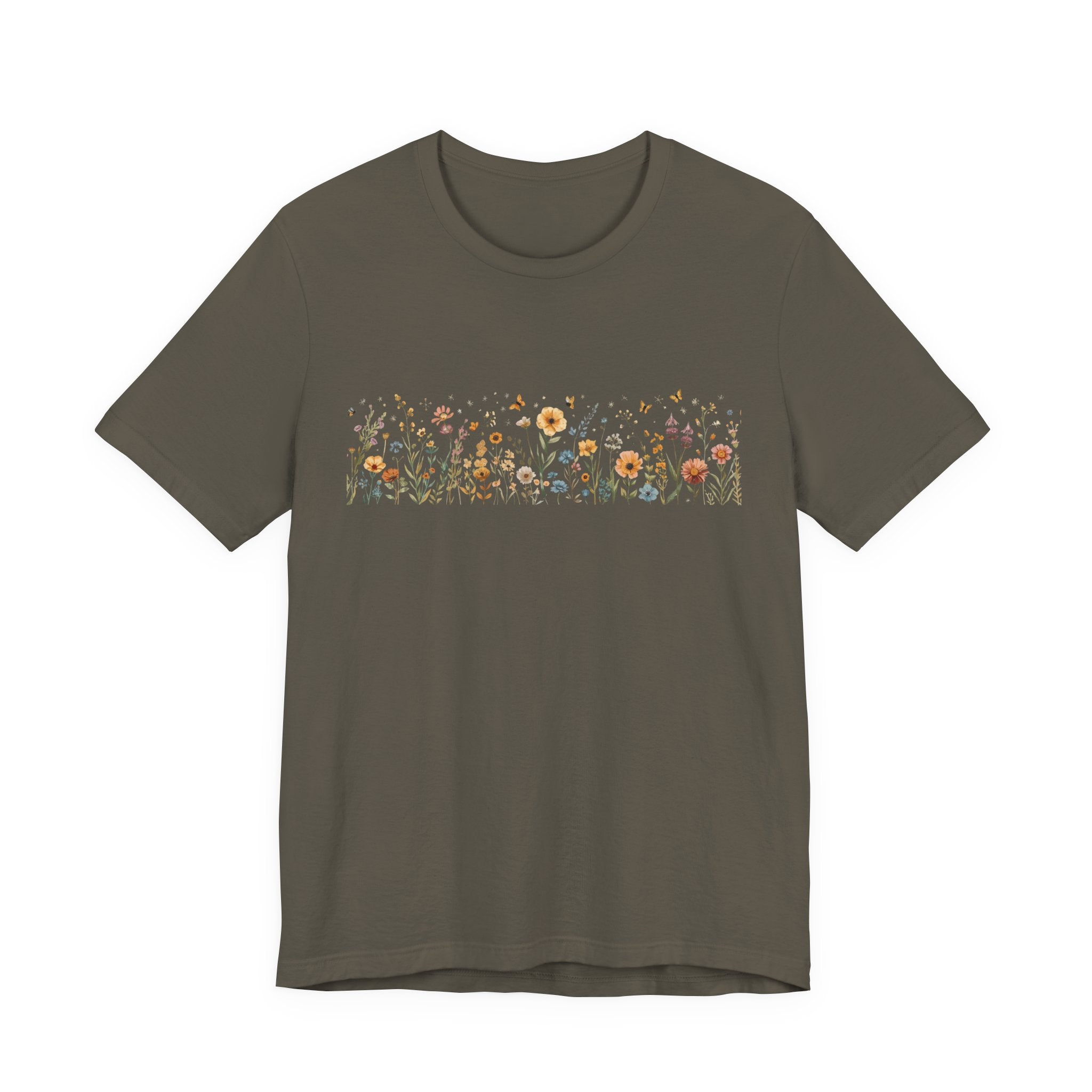 Floral Meadow Stripe Tee — Wildflower Band Graphic T-Shirt