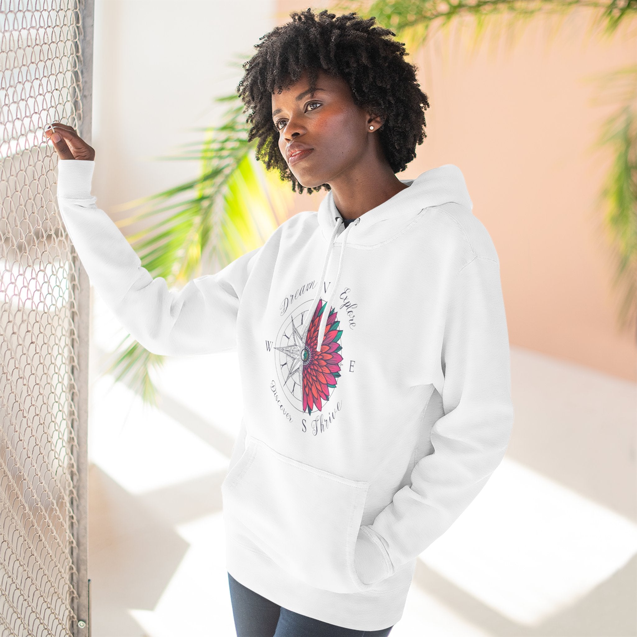 Compass Flower Hoodie — 'Find Your True North' Cozy Fleece Pullover