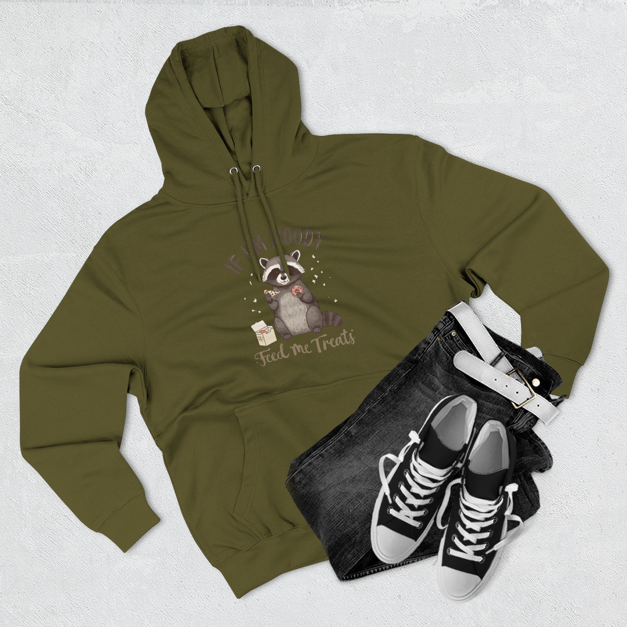 If I’m Moody Feed Me Treats Hoodie — Cute Raccoon Graphic Pullover