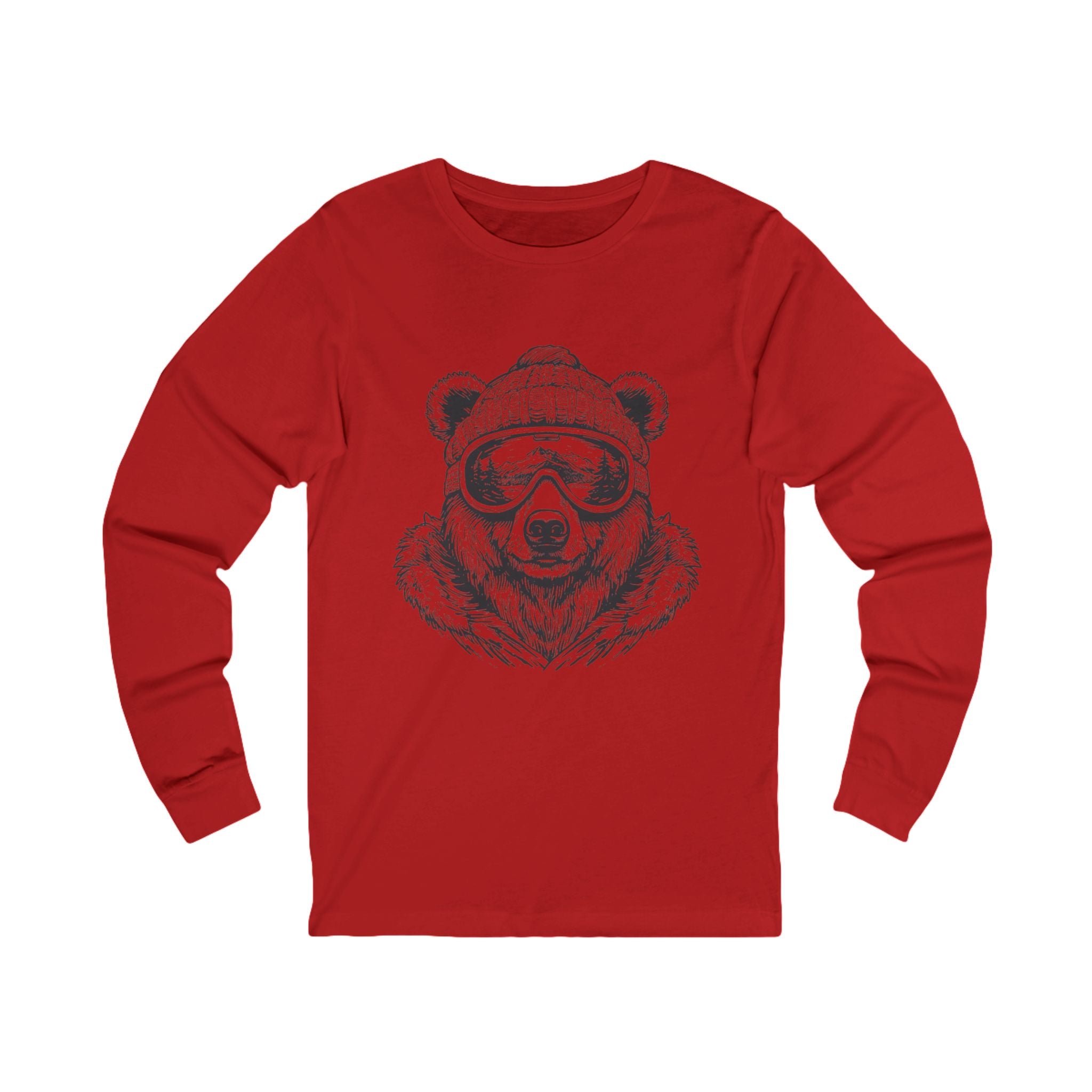 Bear with Goggles Long Sleeve Tee — Cozy Graphic Animal Shirt for Outdoorsy Lovers