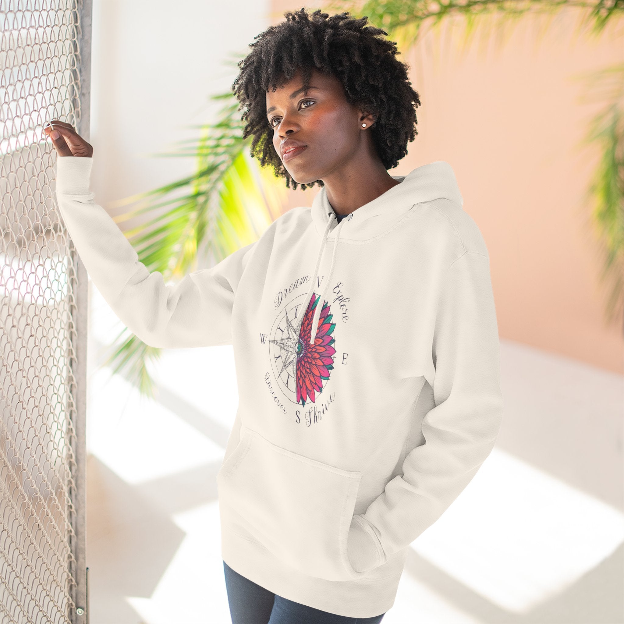 Compass Flower Hoodie — 'Find Your True North' Cozy Fleece Pullover