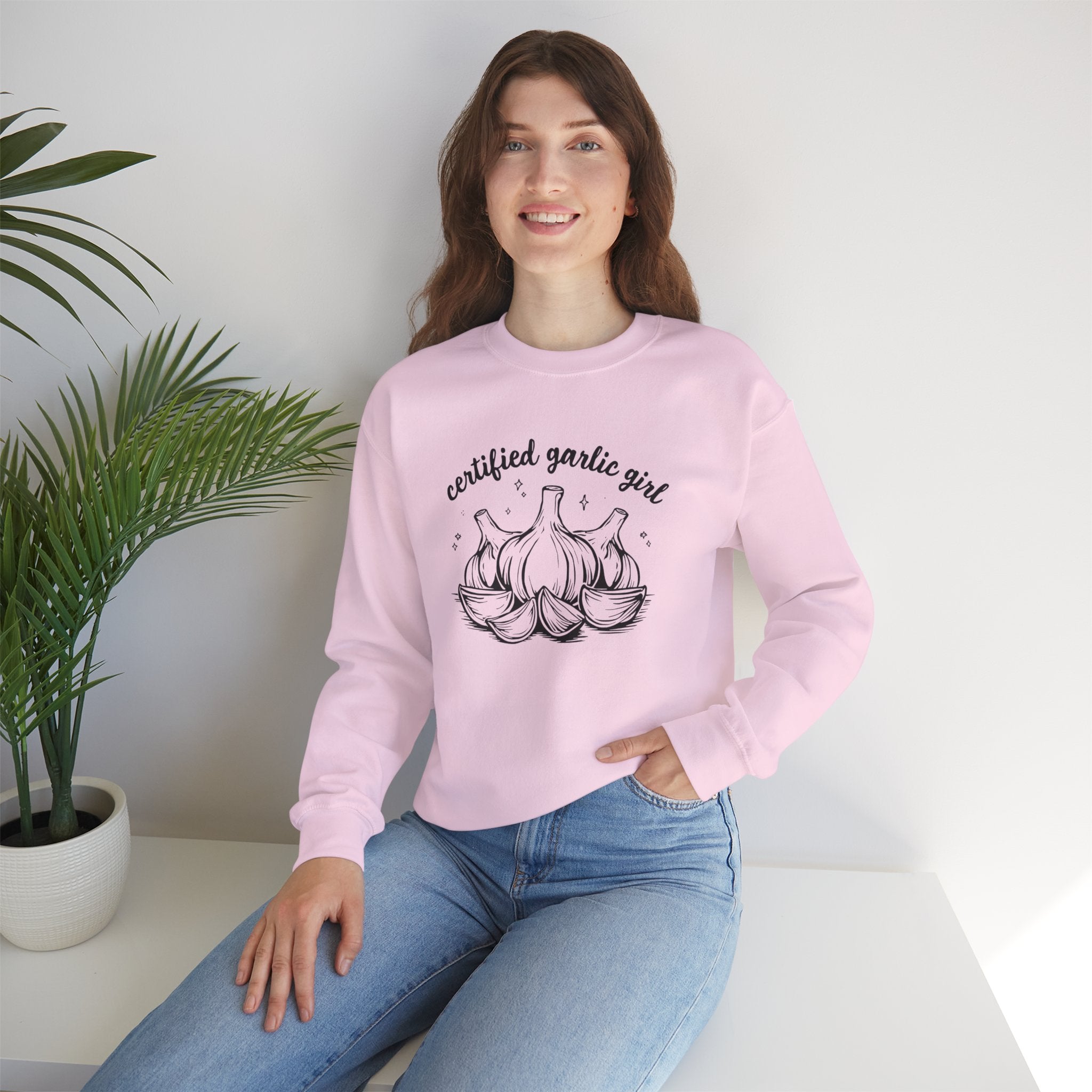 Garlic Crewneck Sweatshirt – "Certified Garlic Girl" Cozy Kitchen Lover Sweatshirt
