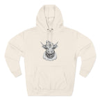 Highland Cow Sketch Hoodie - Detailed Bull Head Graphic Fleece Pullover
