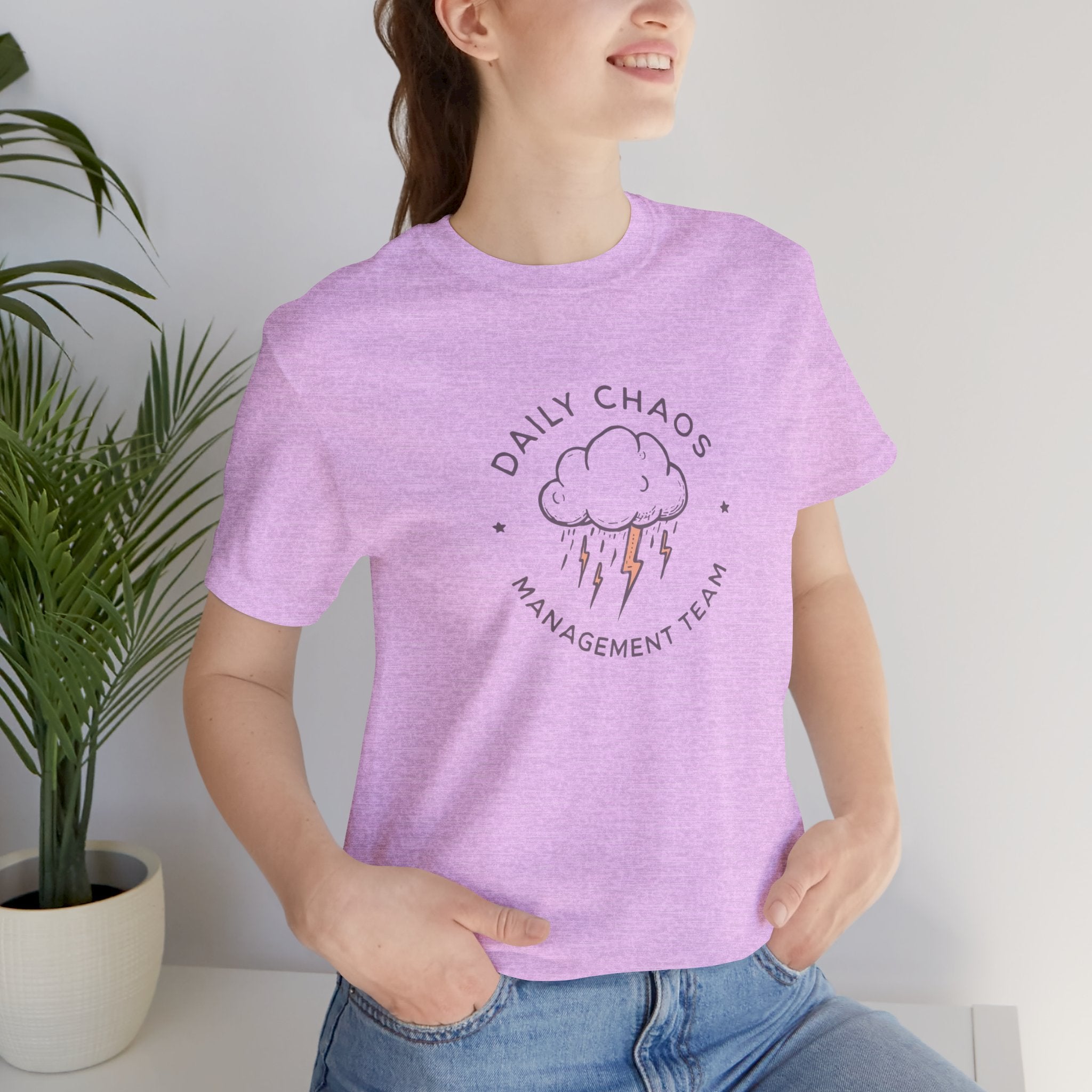 Daily Chaos Management Team Tee — Cute Lightning Cloud Graphic T-Shirt