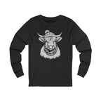 Highland Cow Sketch Long Sleeve Tee — Rustic Farm Animal Graphic Shirt