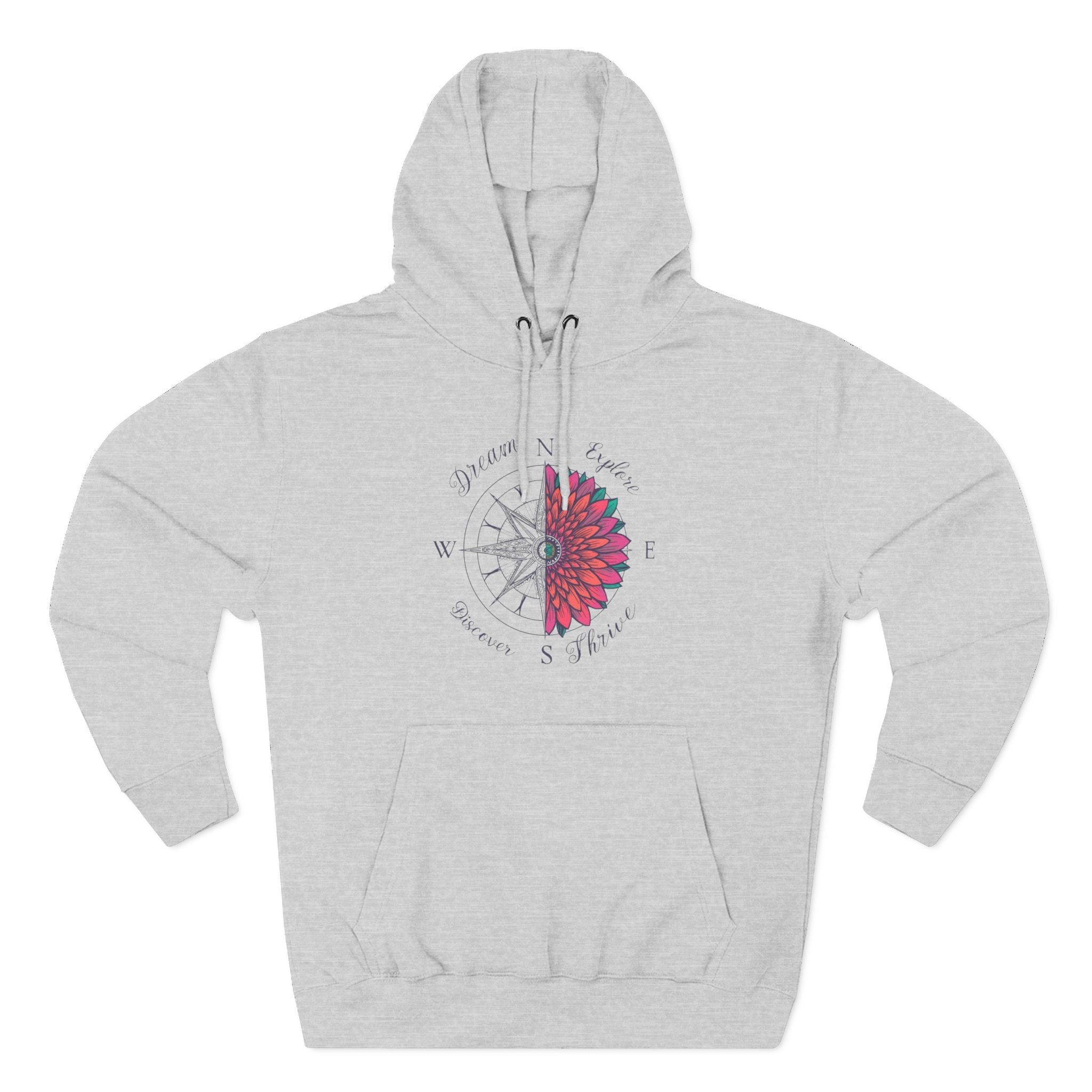 Compass Flower Hoodie — 'Find Your True North' Cozy Fleece Pullover