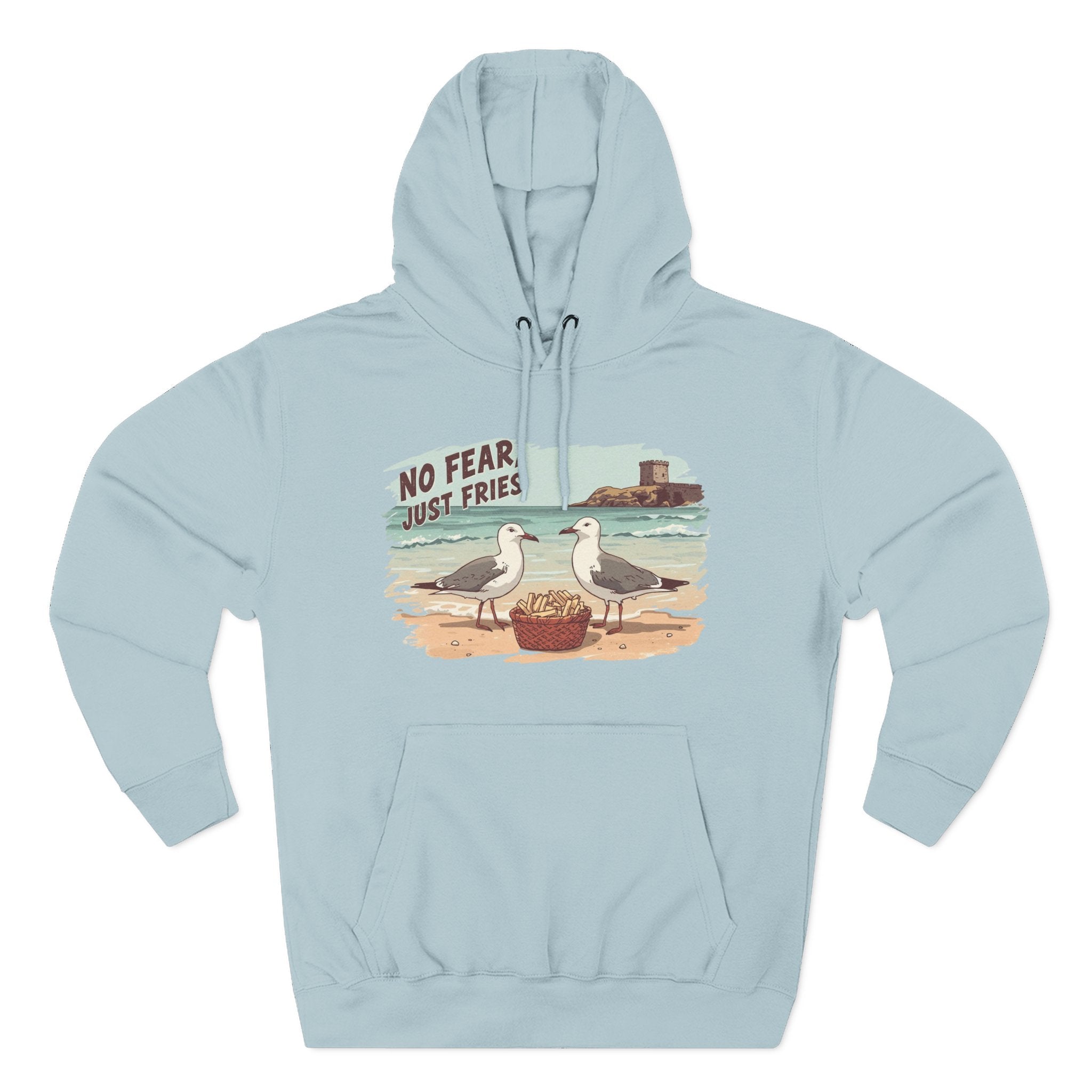 Seagull Beach Hoodie – “No Fear Just Fries” Retro Coastal Graphic Hoodie