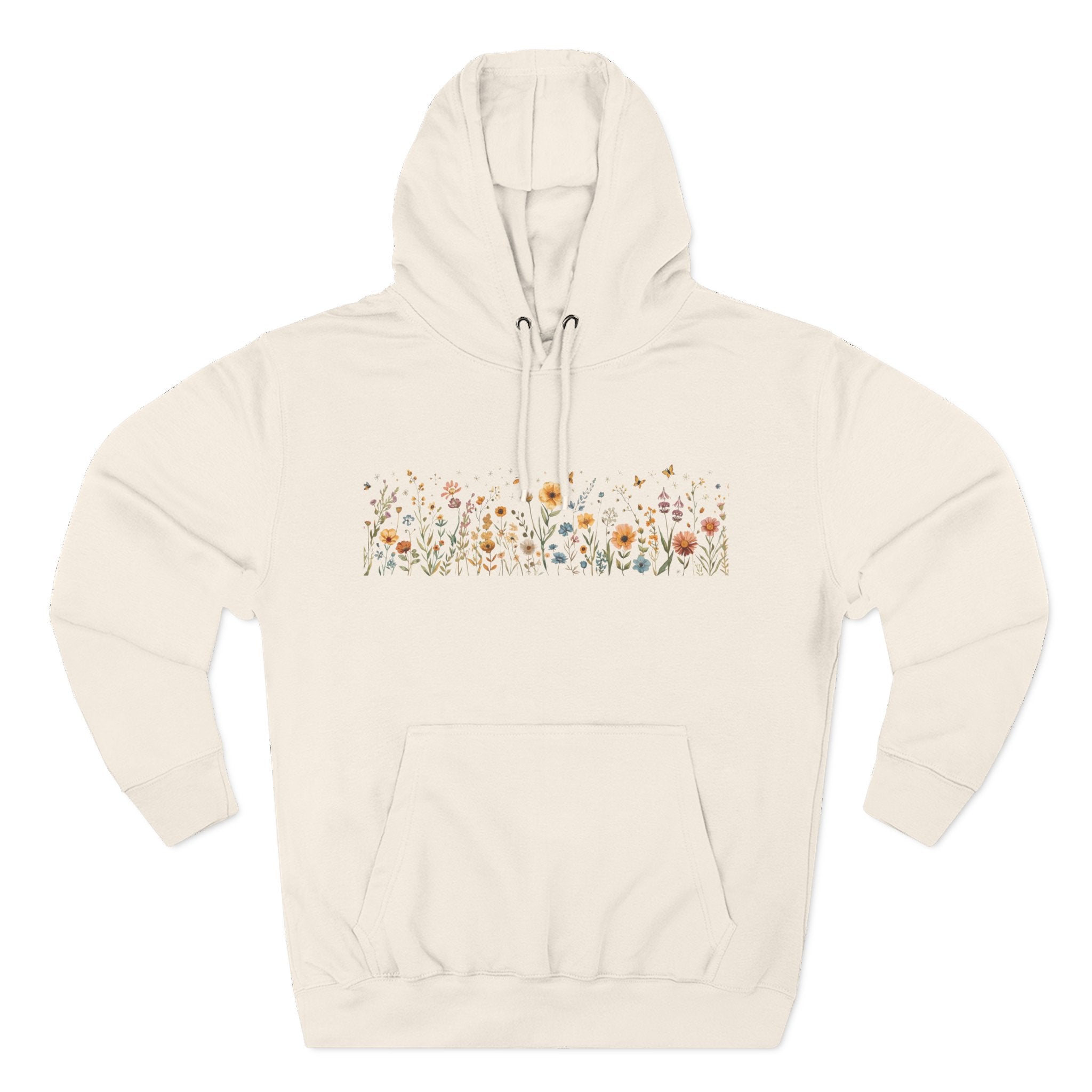 Floral Meadow Fleece Hoodie — Soft Boho Wildflower Stripe Design