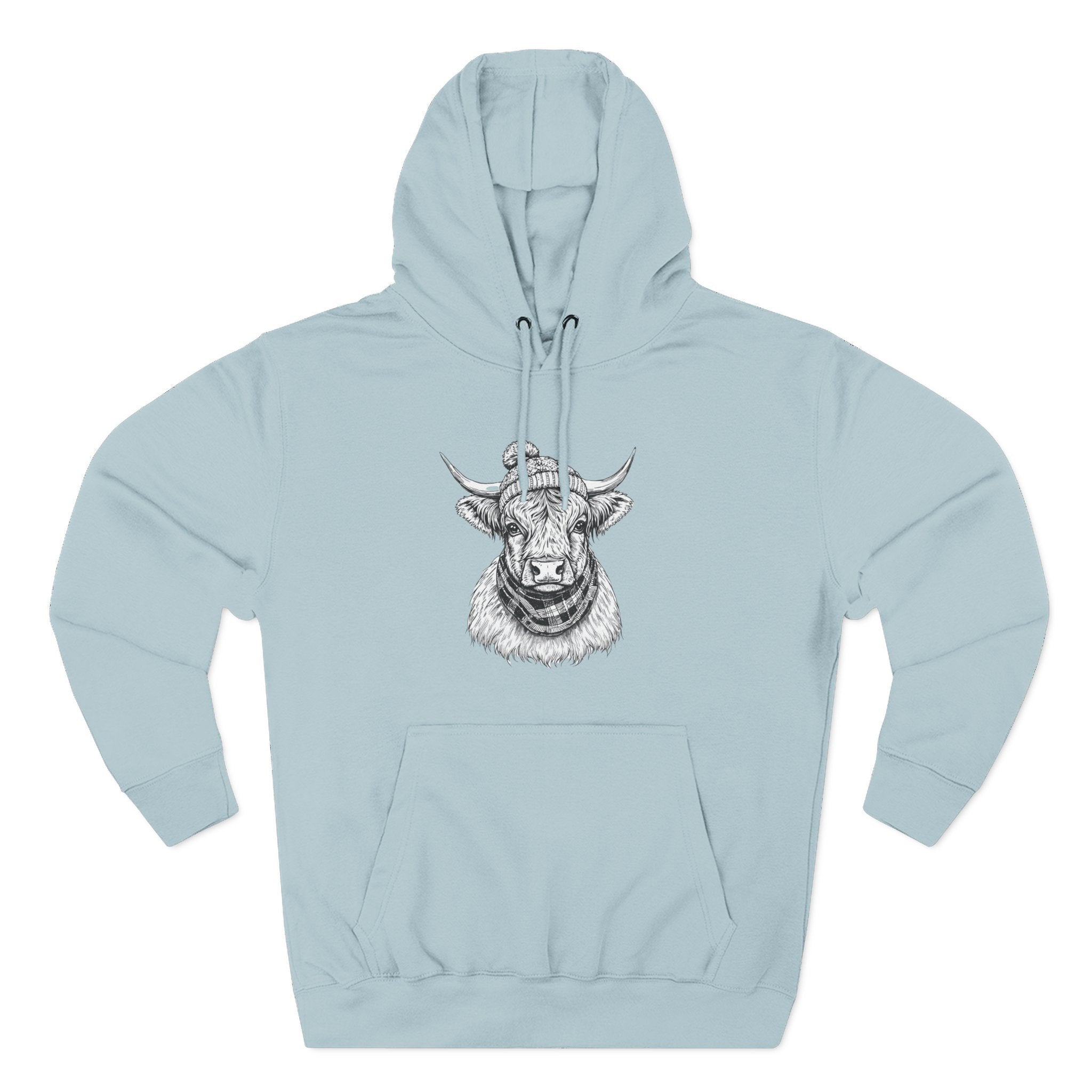 Highland Cow Sketch Hoodie - Detailed Bull Head Graphic Fleece Pullover