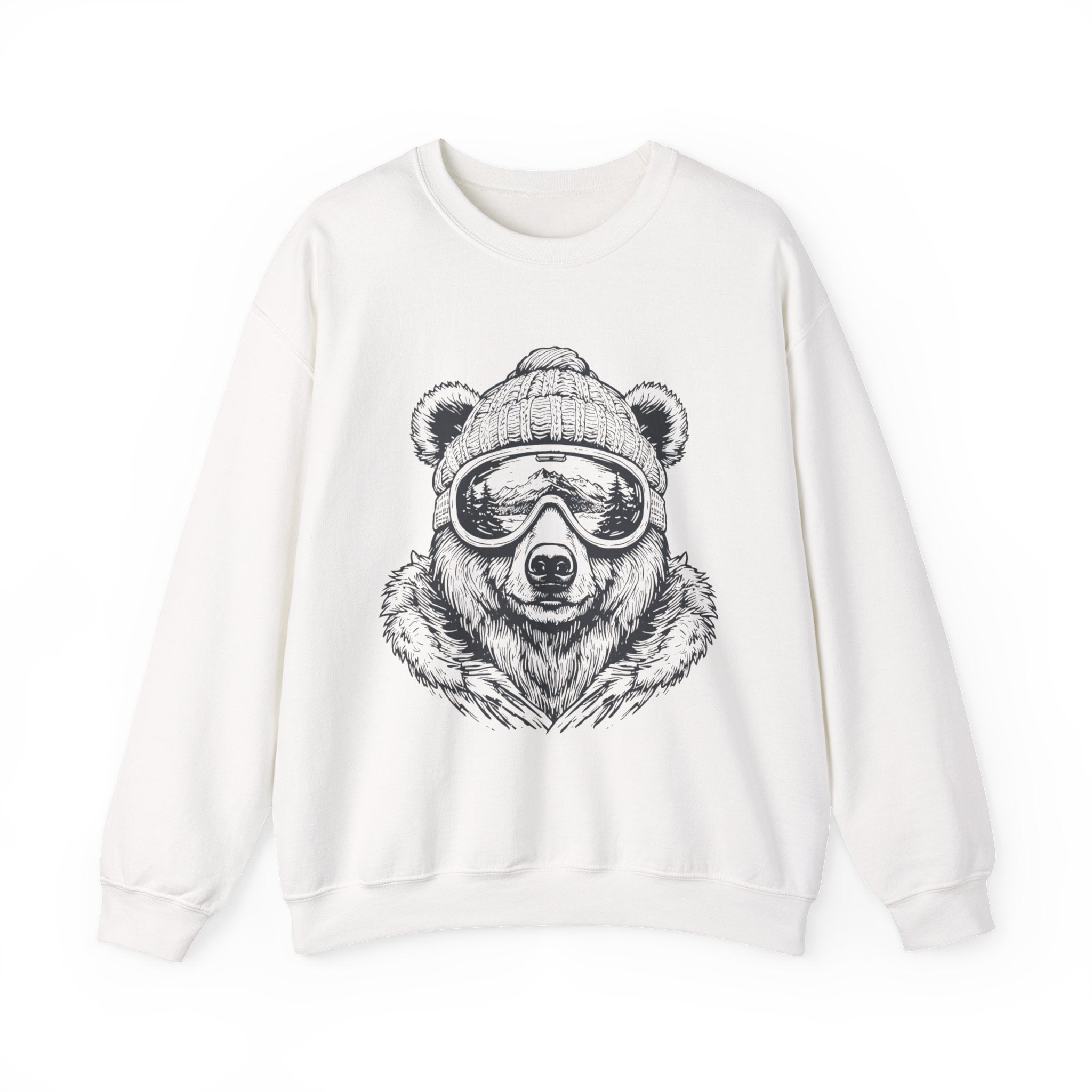 Bear Ski Goggles Sweatshirt — Cozy Graphic Crewneck for Winter & Outdoor Lovers