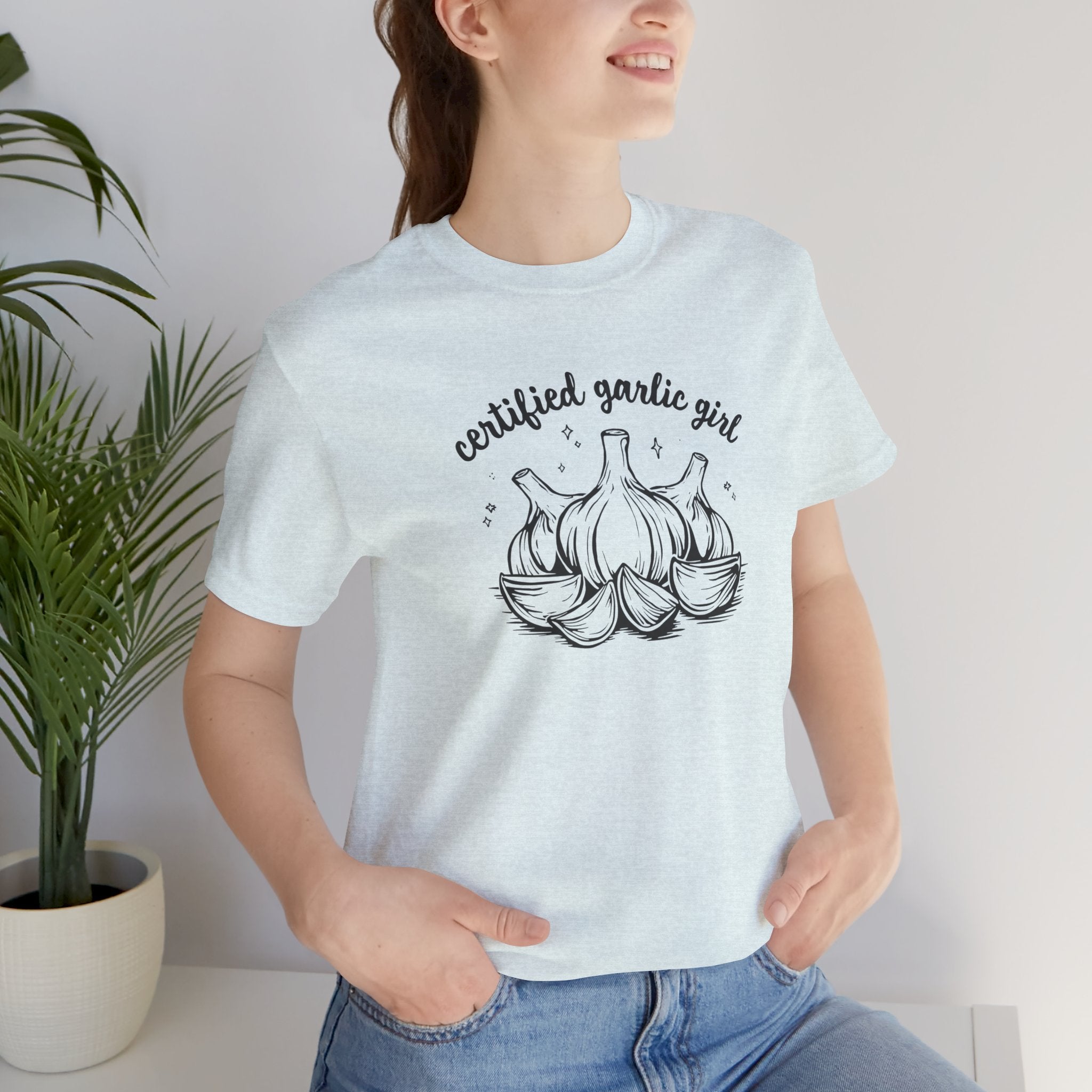 Certified Garlic Girl T‑Shirt — Cute Garlic Illustration Tee for Foodies & Gardeners