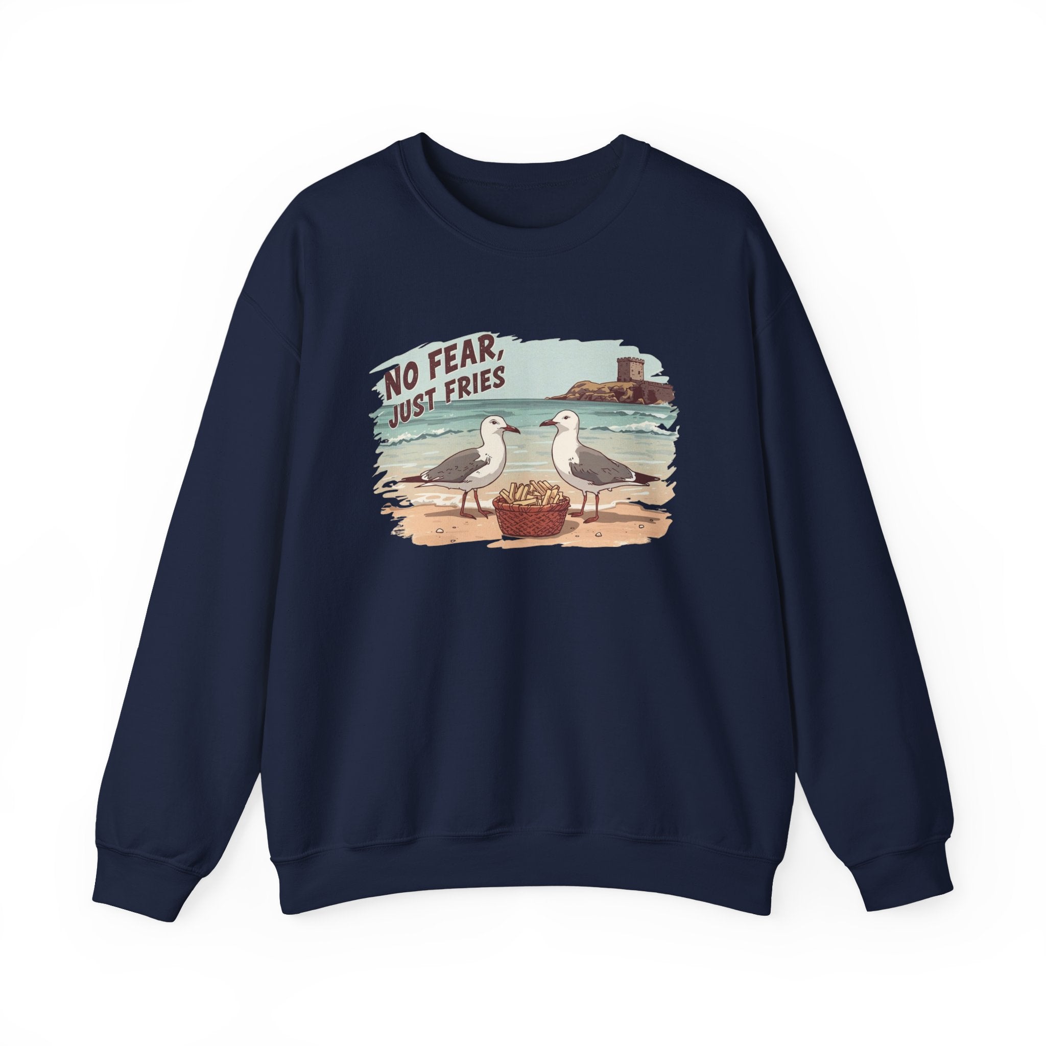 Crewneck Sweatshirt - "No Fear, Just Fries" Seagull Beach Graphic