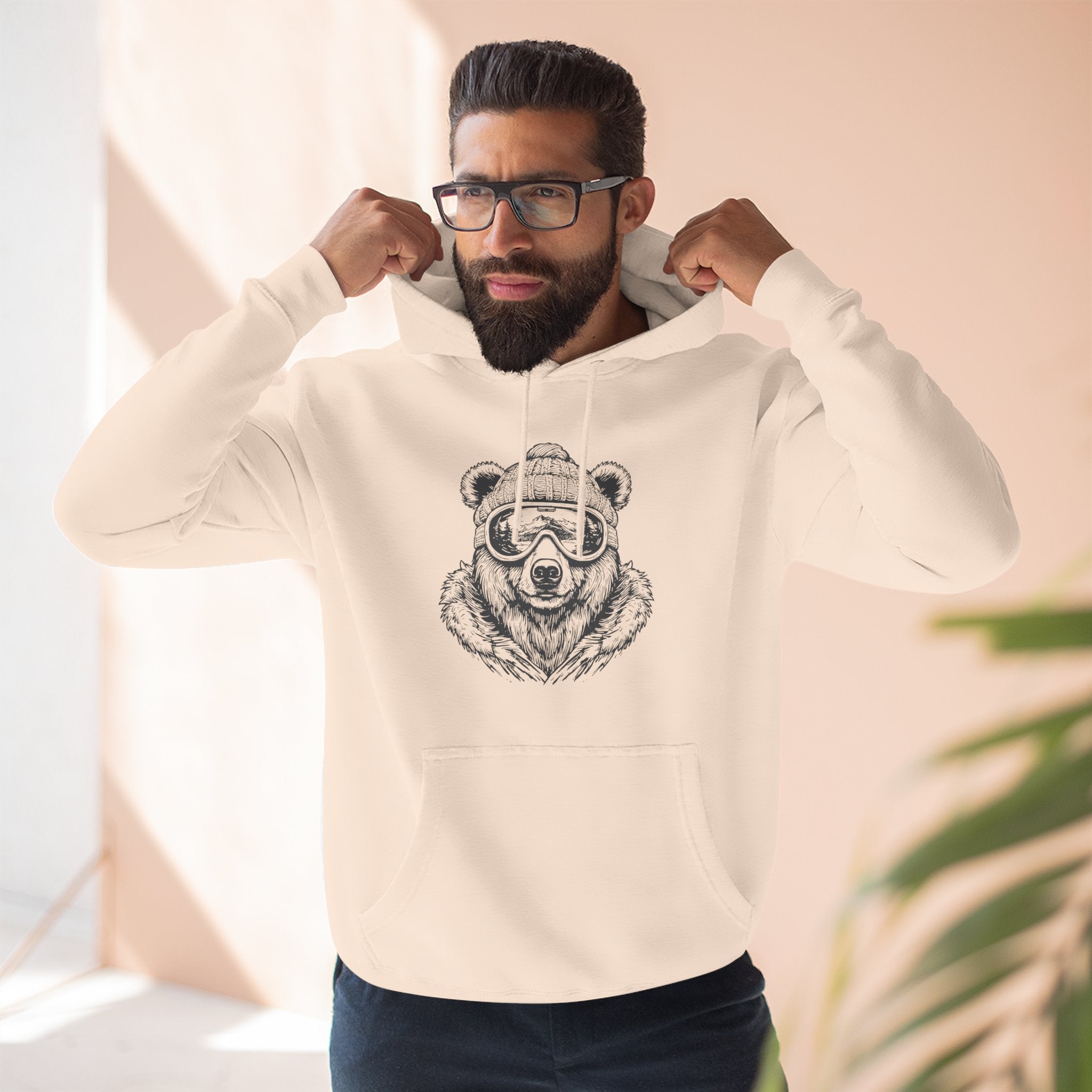 Bear Sketch Hoodie — Cool Bear with Sunglasses Fleece Pullover