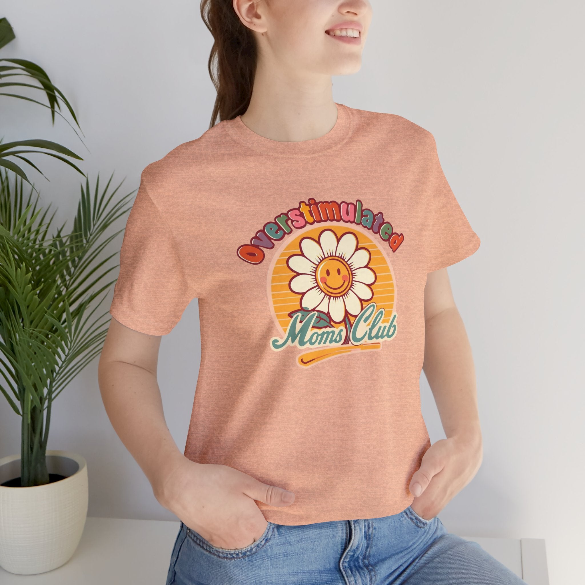 Overstimulated Moms Club T-Shirt — Retro Smiley Daisy Tee