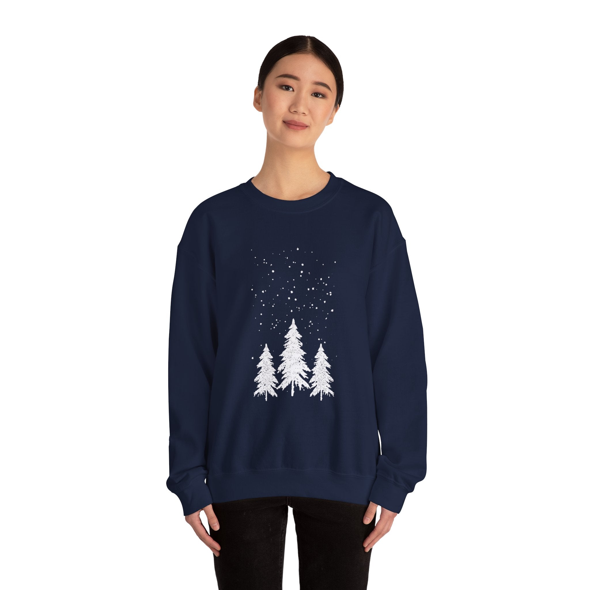 Winter Pines Crewneck Sweatshirt — Snowy Forest Holiday Sweatshirt