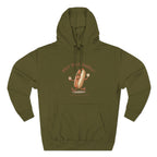 Hot Dog Energy Hoodie — Funny Cartoon Hotdog "Living My Best Bite" Pullover