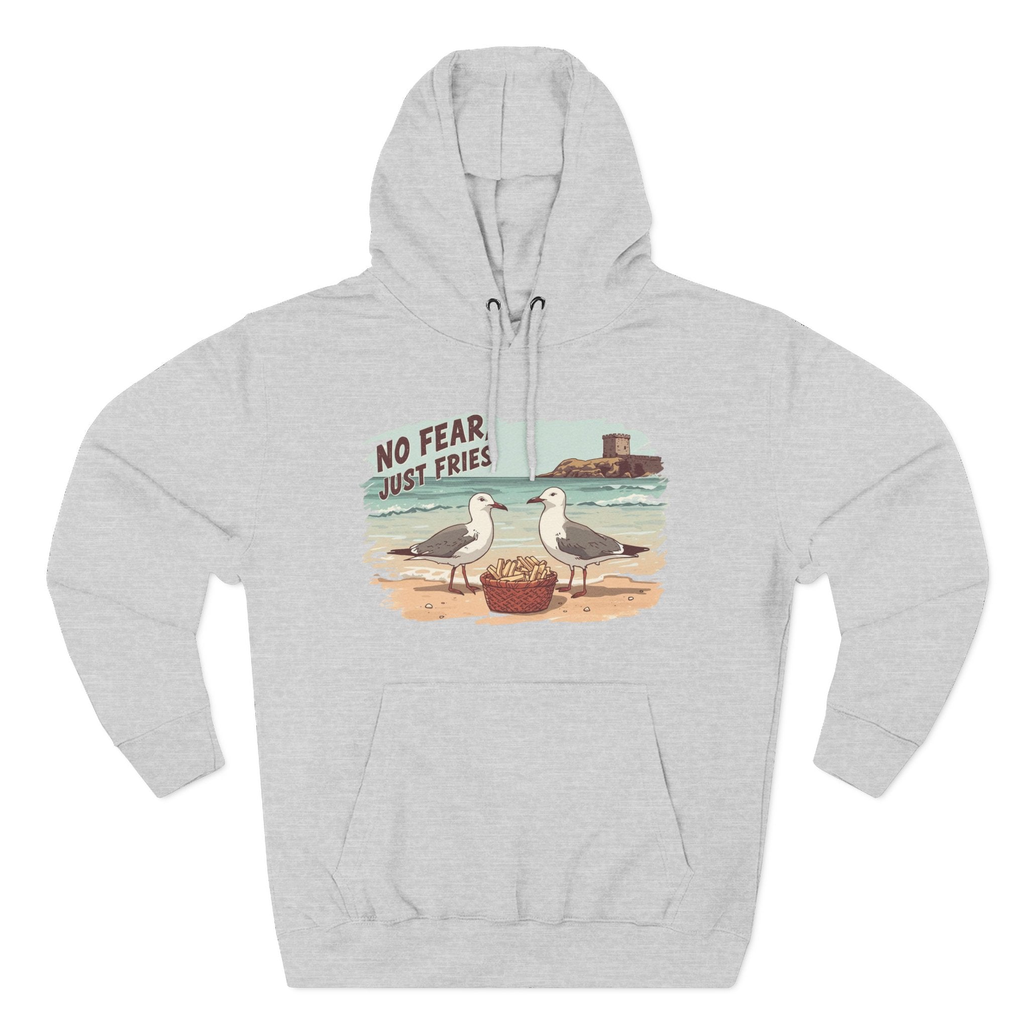 Seagull Beach Hoodie – “No Fear Just Fries” Retro Coastal Graphic Hoodie