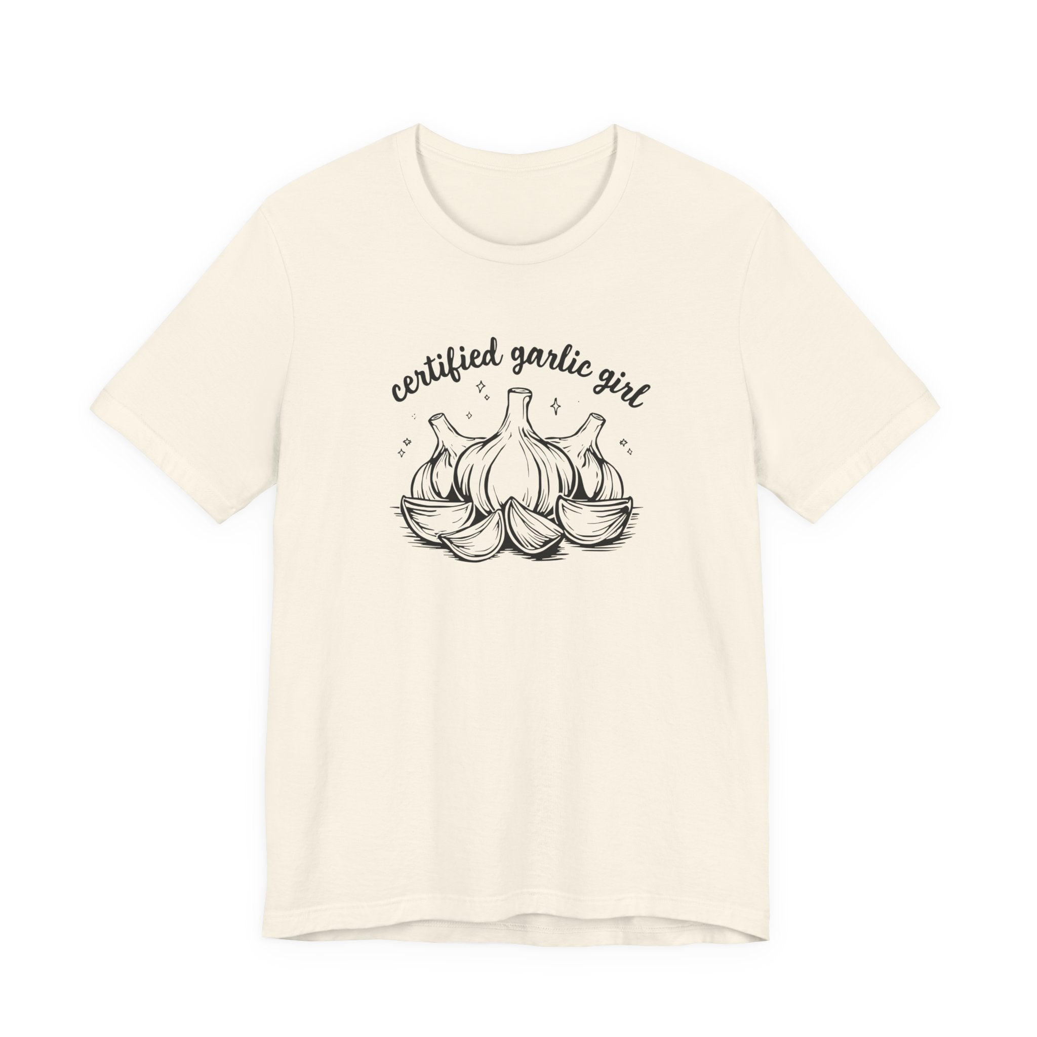 Certified Garlic Girl T‑Shirt — Cute Garlic Illustration Tee for Foodies & Gardeners