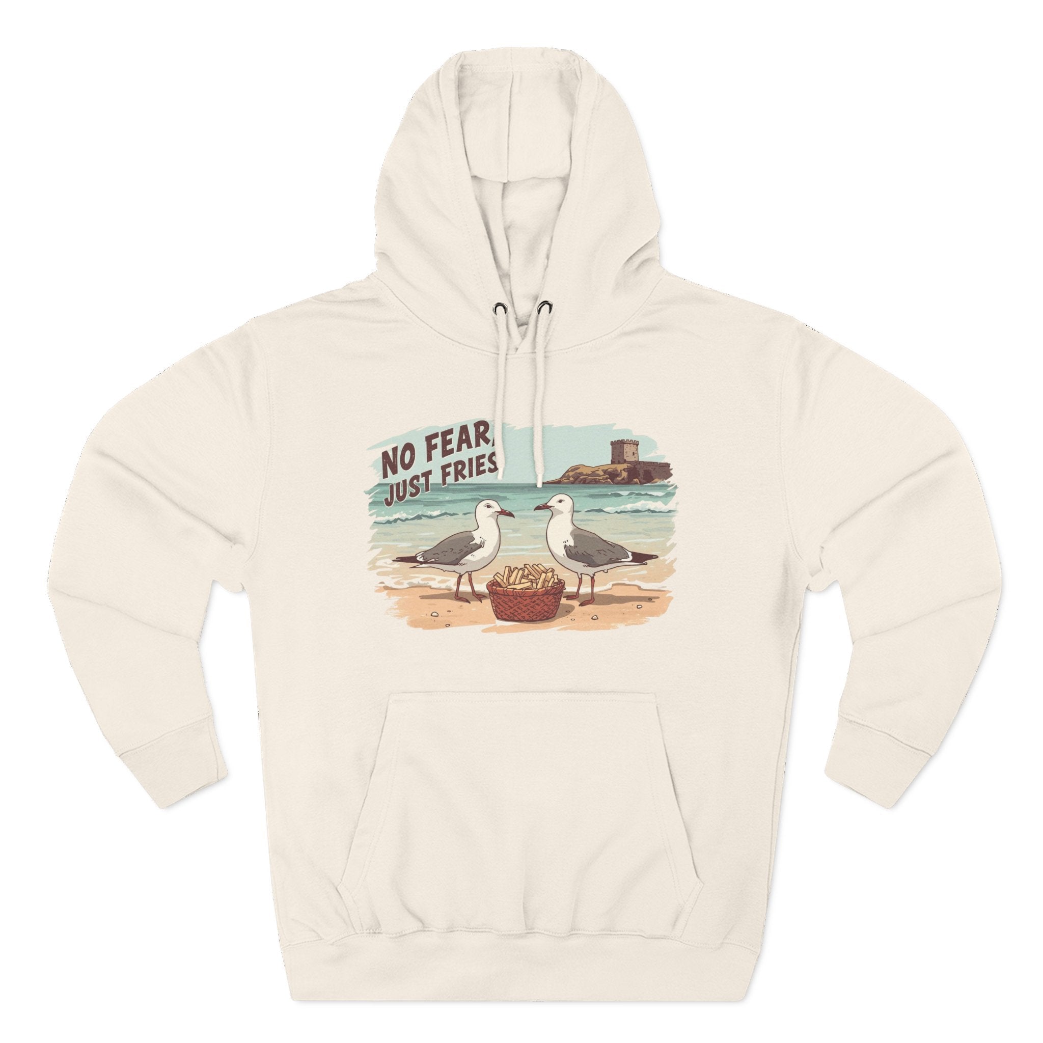 Seagull Beach Hoodie – “No Fear Just Fries” Retro Coastal Graphic Hoodie