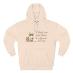 Cozy Raccoon Coffee Hoodie — "I don't rise and shine... I caffeinate and try" Fleece Pullover