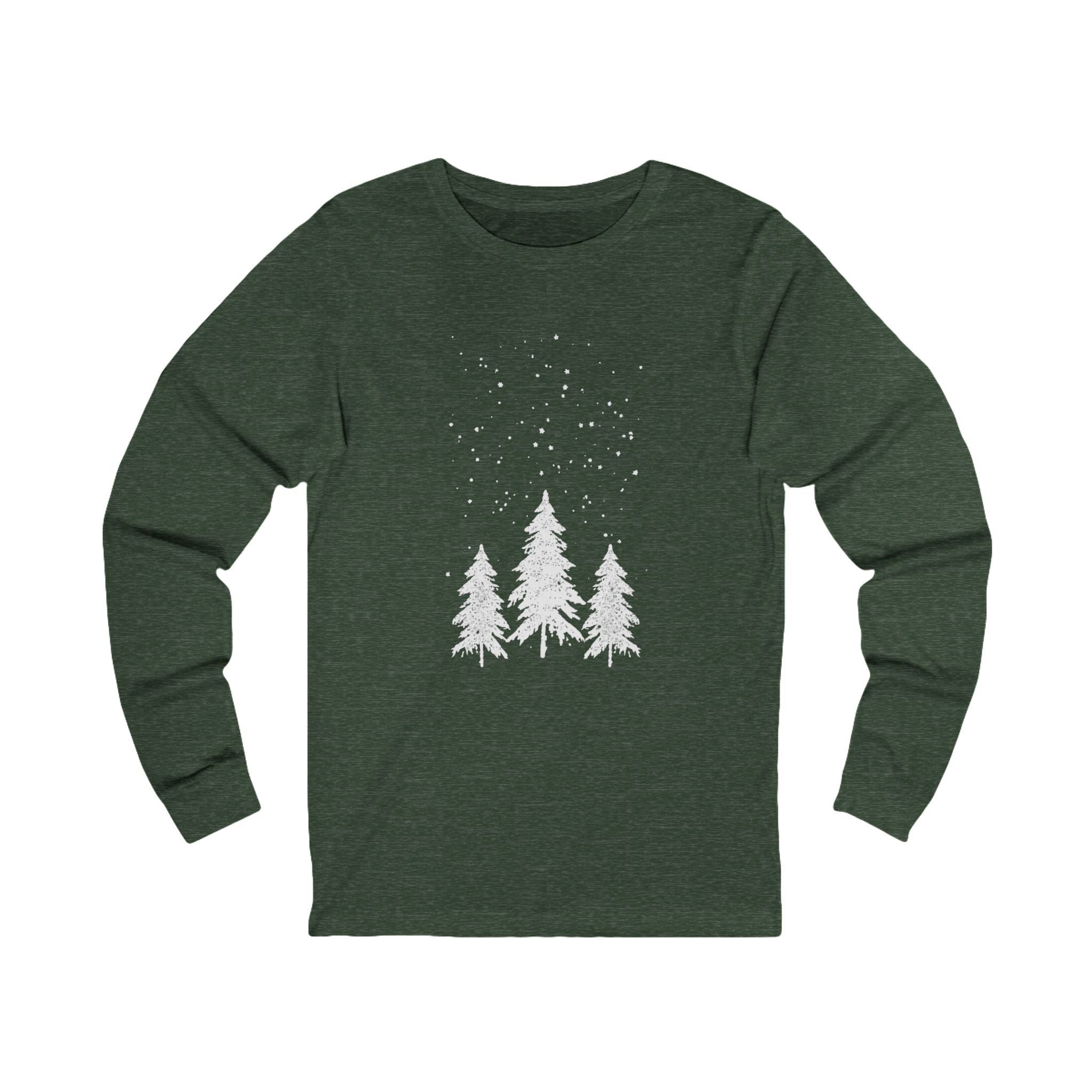 Winter Pines Long Sleeve Tee — Snowy Tree Graphic Shirt