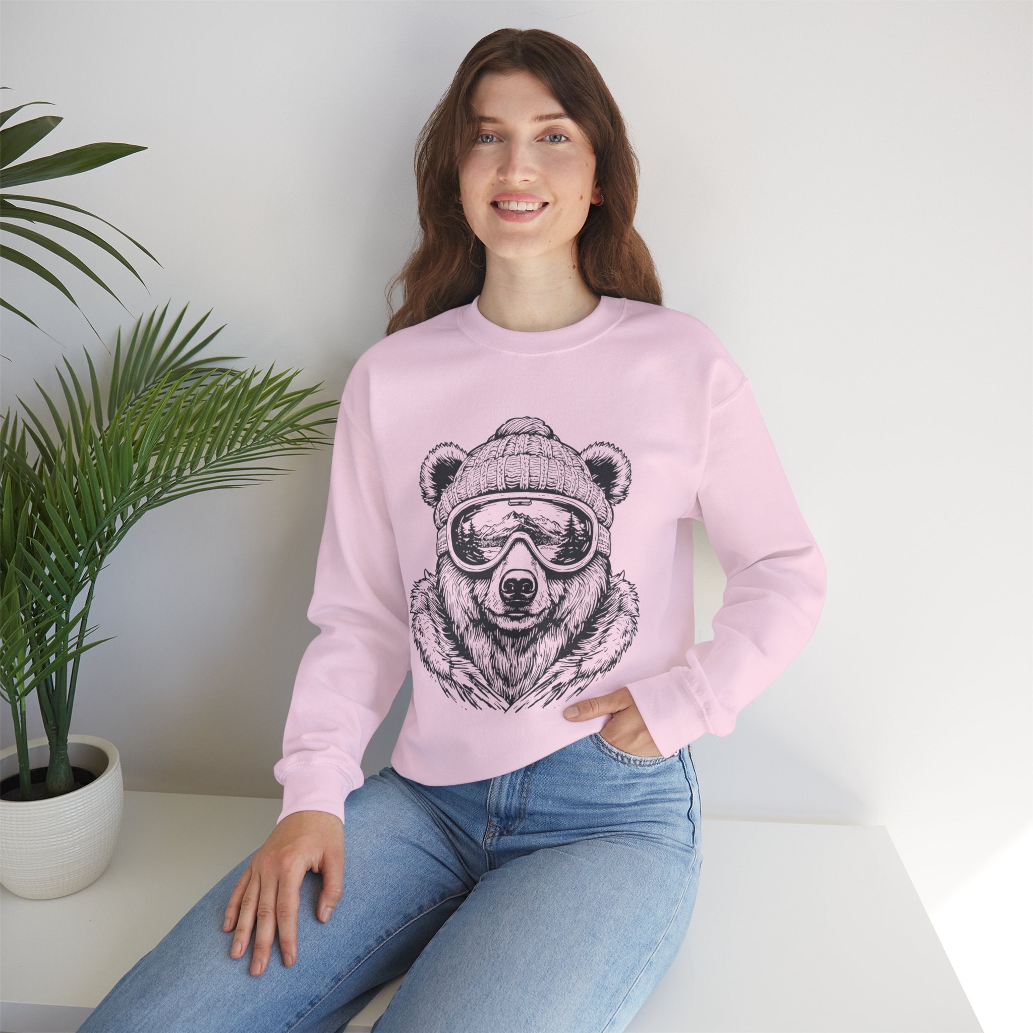 Bear Ski Goggles Sweatshirt — Cozy Graphic Crewneck for Winter & Outdoor Lovers