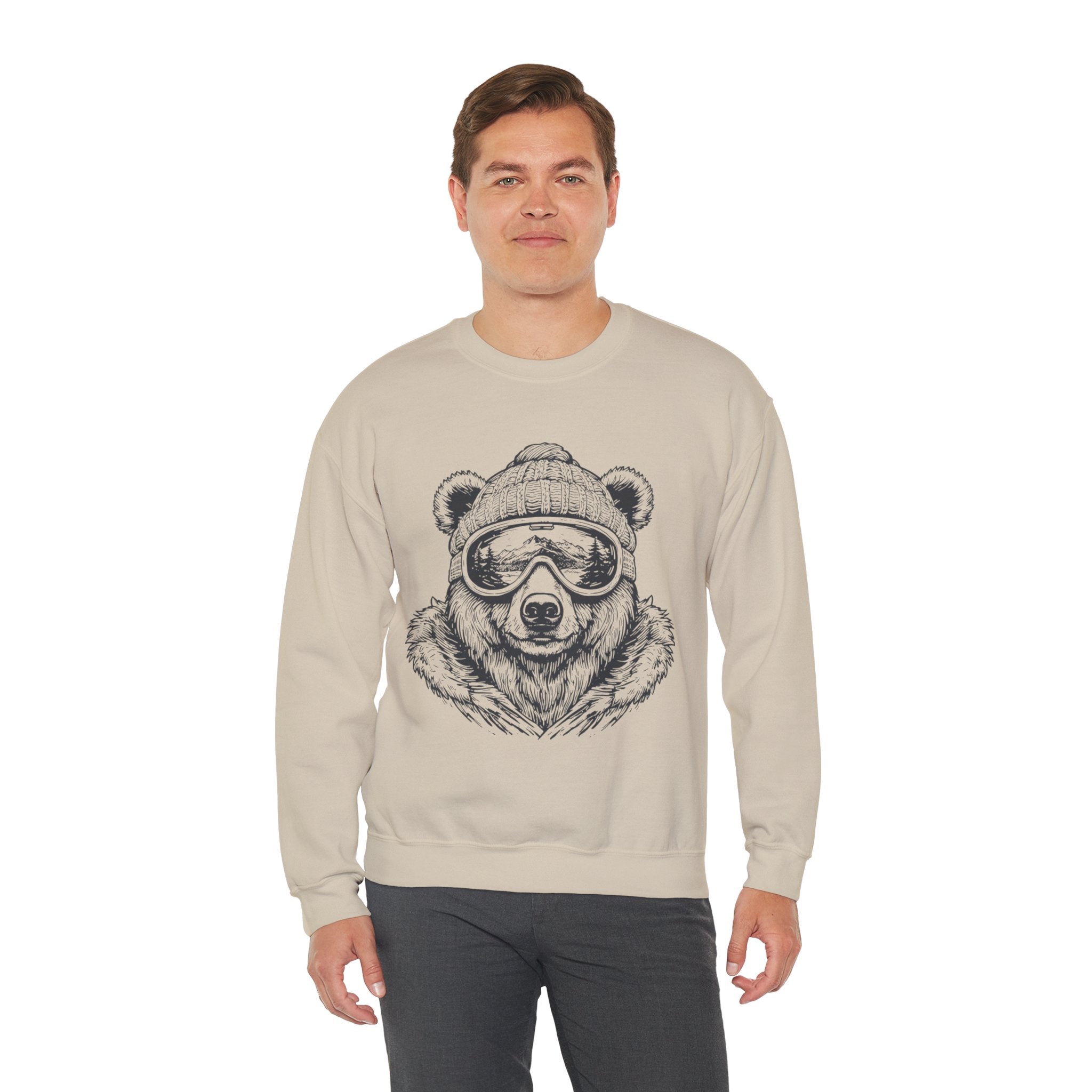Bear Ski Goggles Sweatshirt — Cozy Graphic Crewneck for Winter & Outdoor Lovers