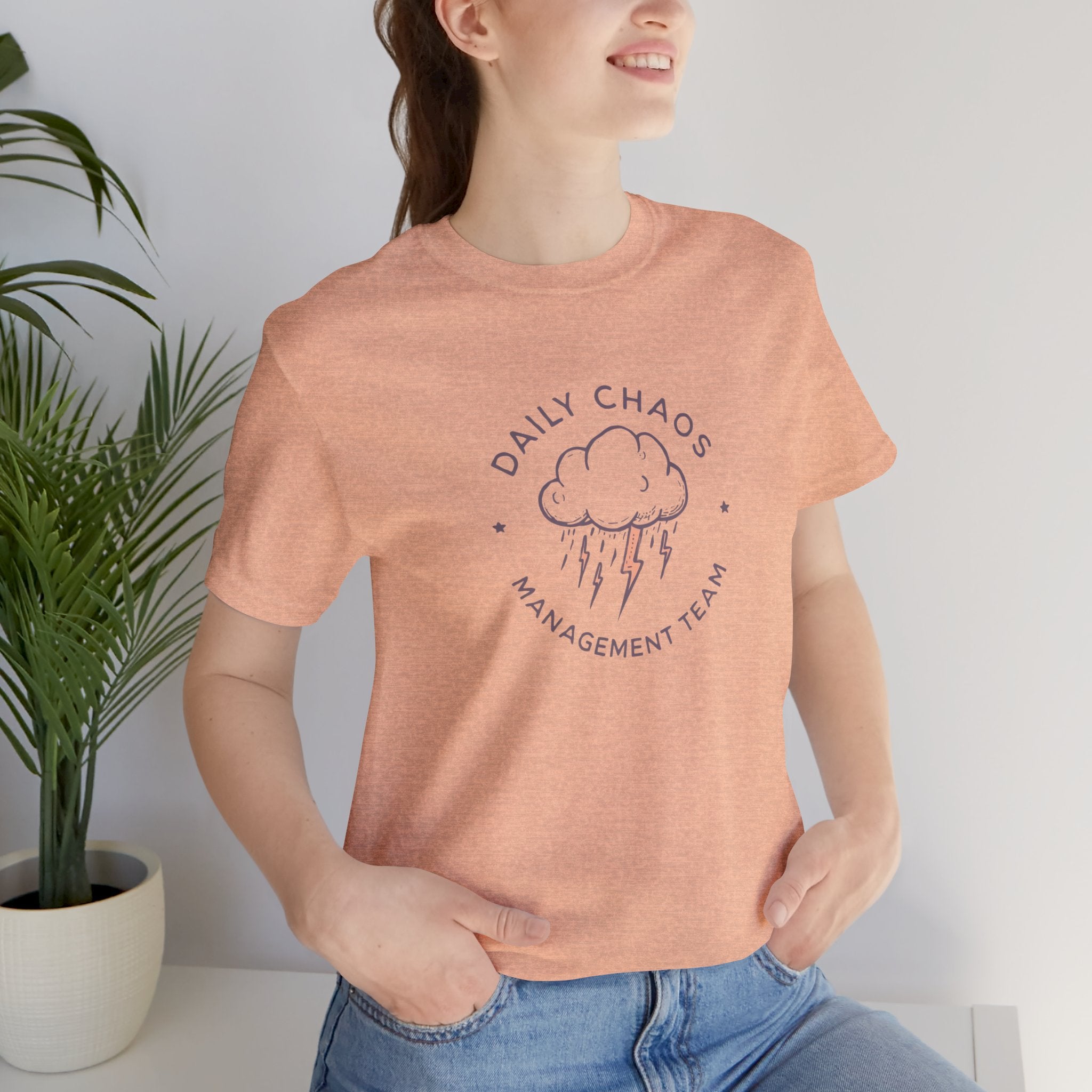 Daily Chaos Management Team Tee — Cute Lightning Cloud Graphic T-Shirt