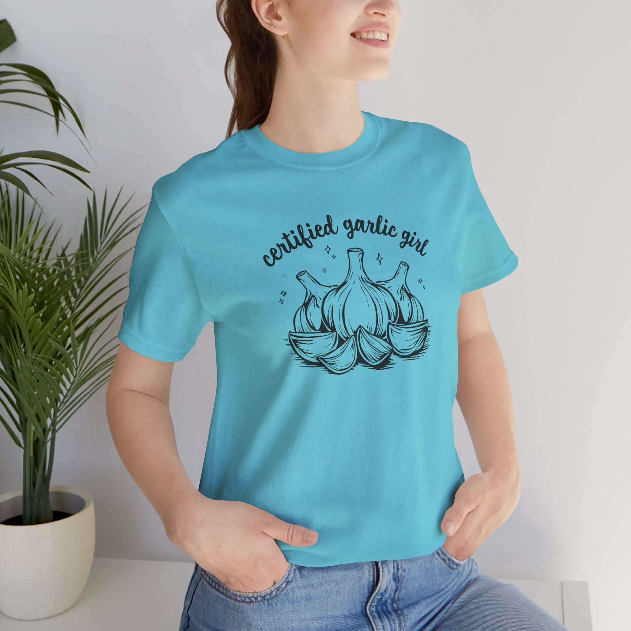 Certified Garlic Girl T‑Shirt — Cute Garlic Illustration Tee for Foodies & Gardeners