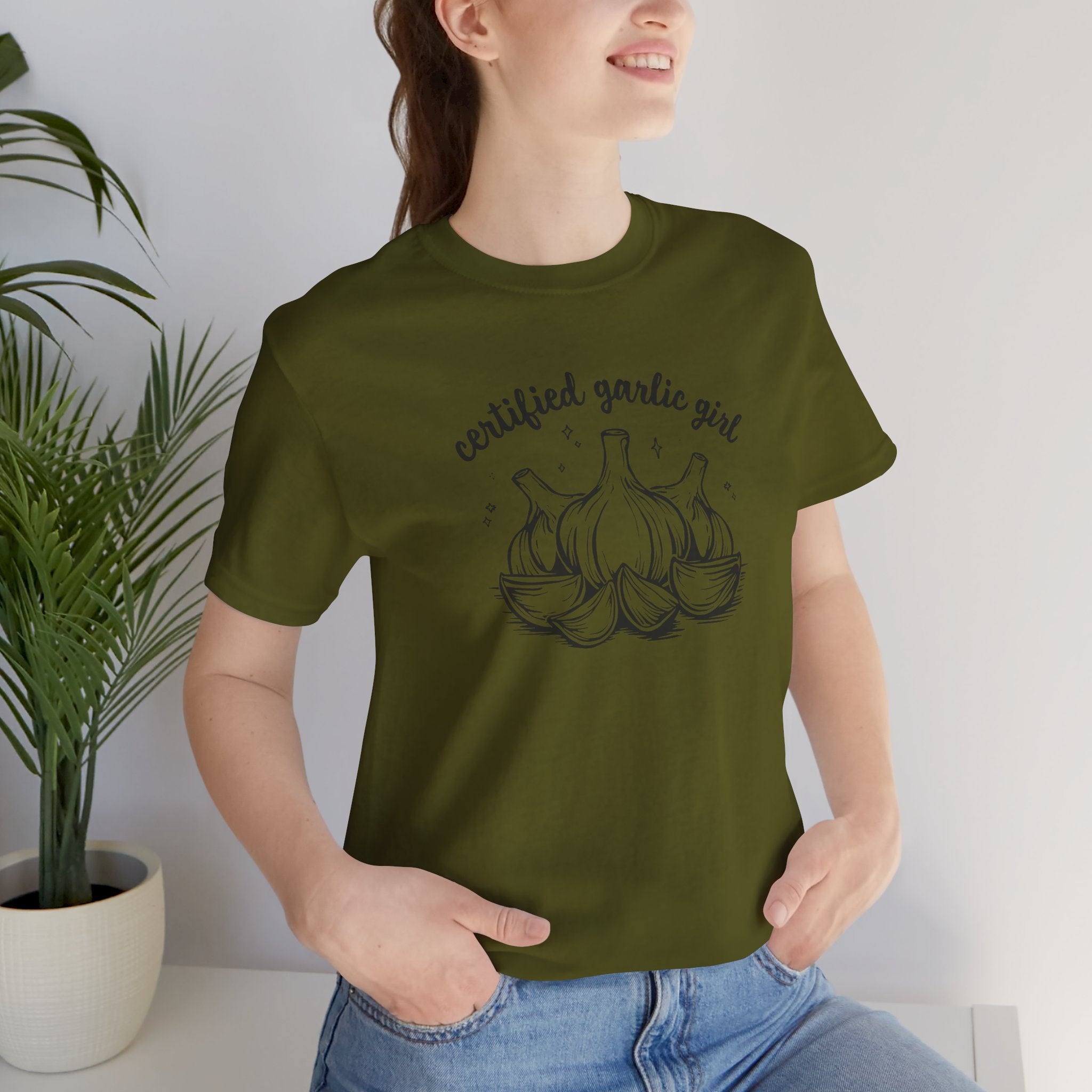 Certified Garlic Girl T‑Shirt — Cute Garlic Illustration Tee for Foodies & Gardeners