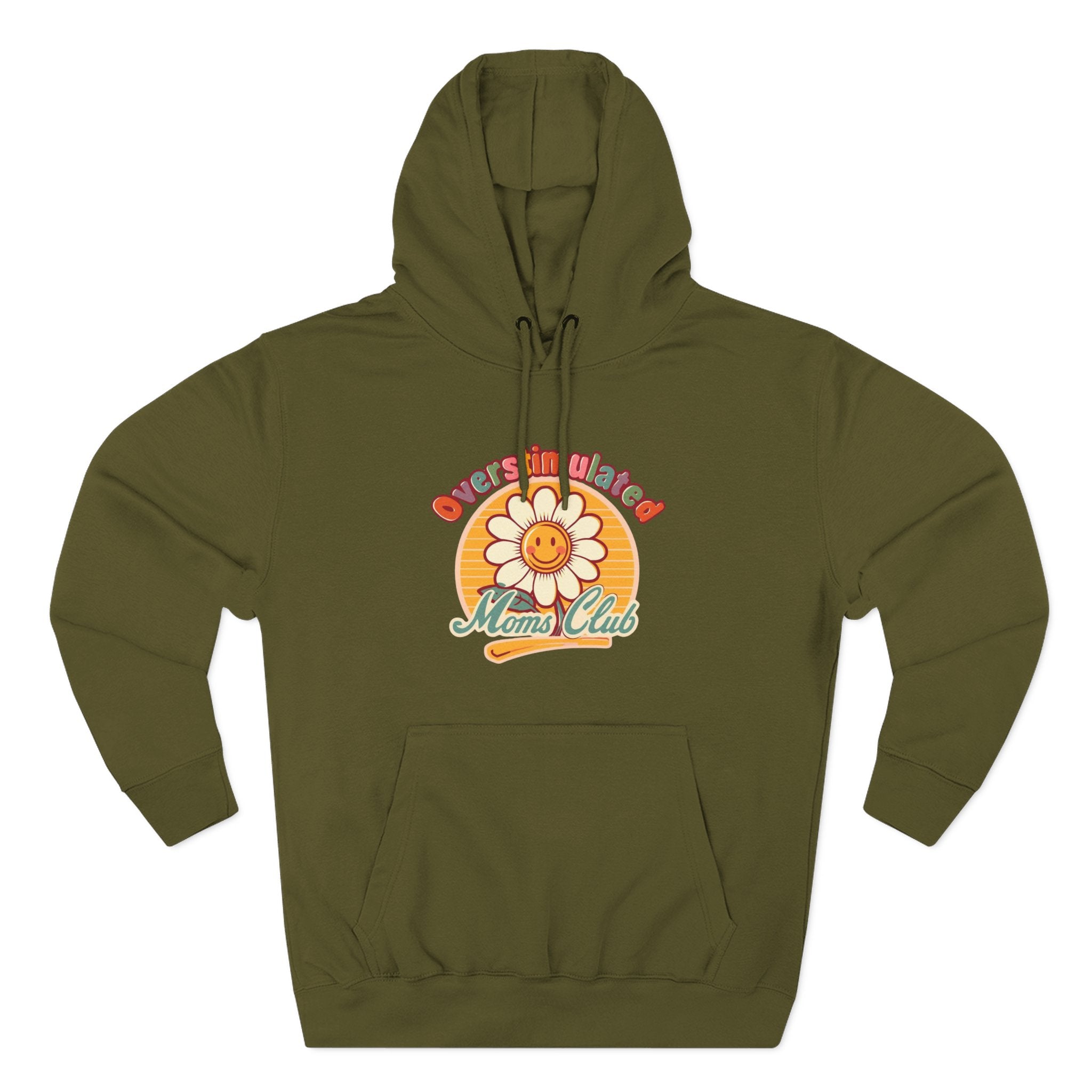 Retro "Moms Club" Fleece Hoodie — Sunshine Flower Graphic