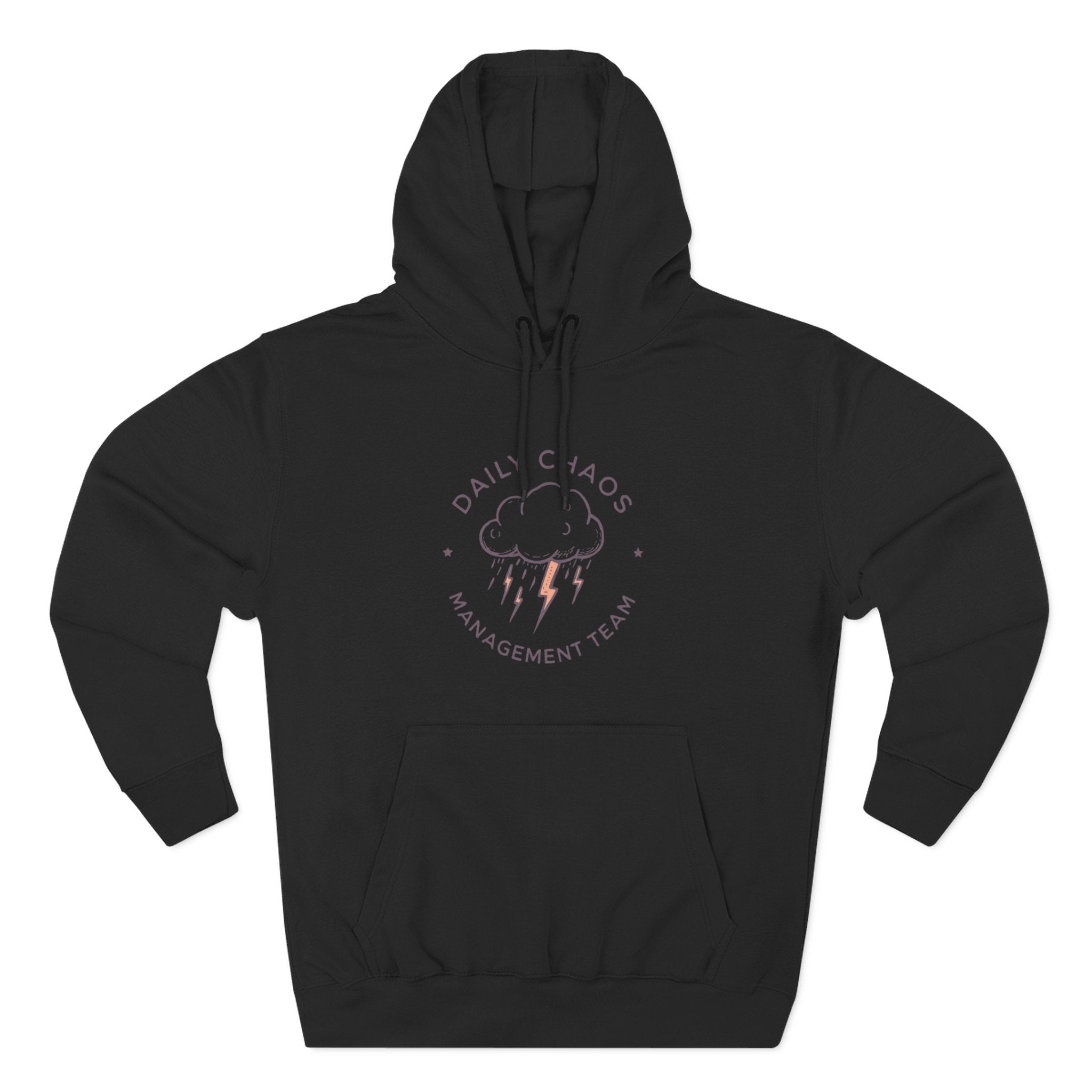 Daily Chaos Management Team Hoodie – Cloud & Lightning Graphic Fleece Pullover