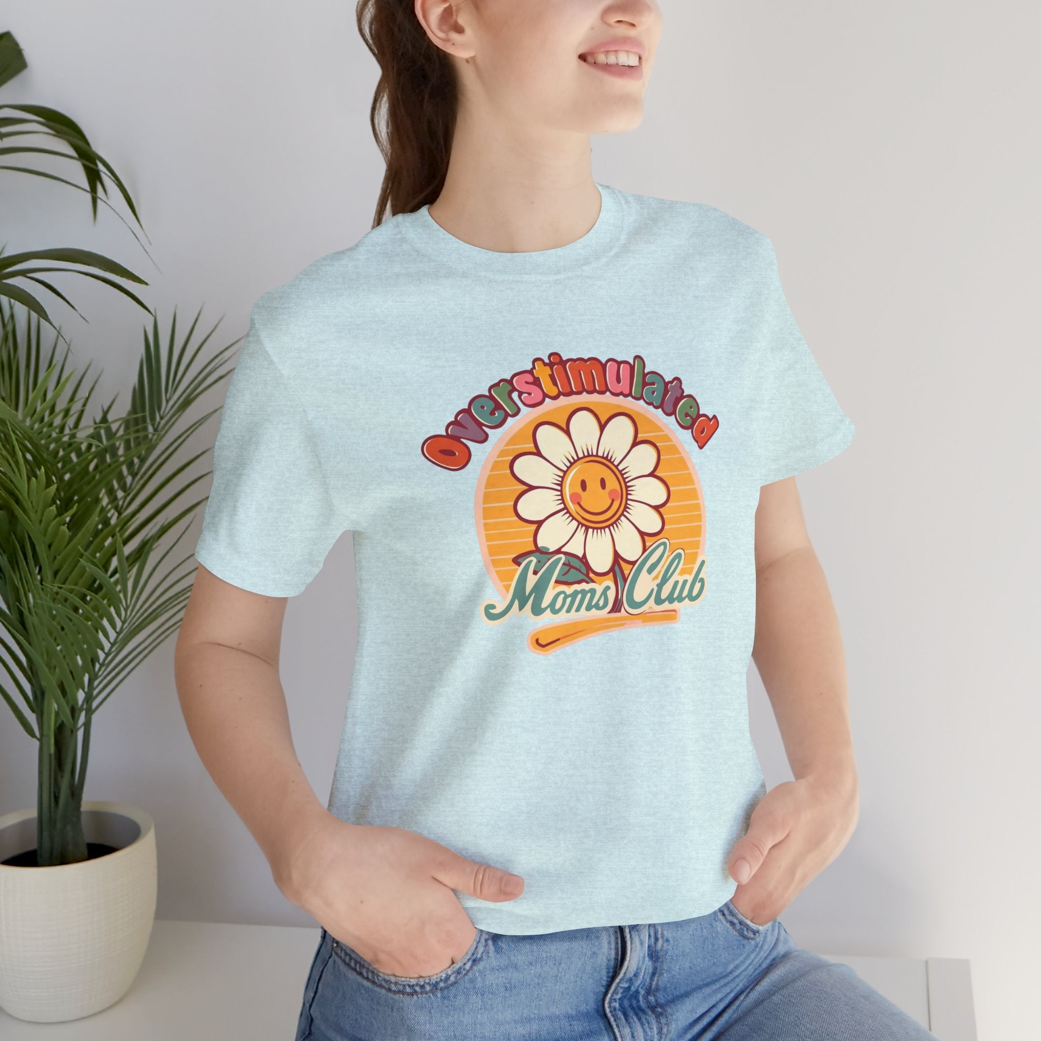 Overstimulated Moms Club T-Shirt — Retro Smiley Daisy Tee