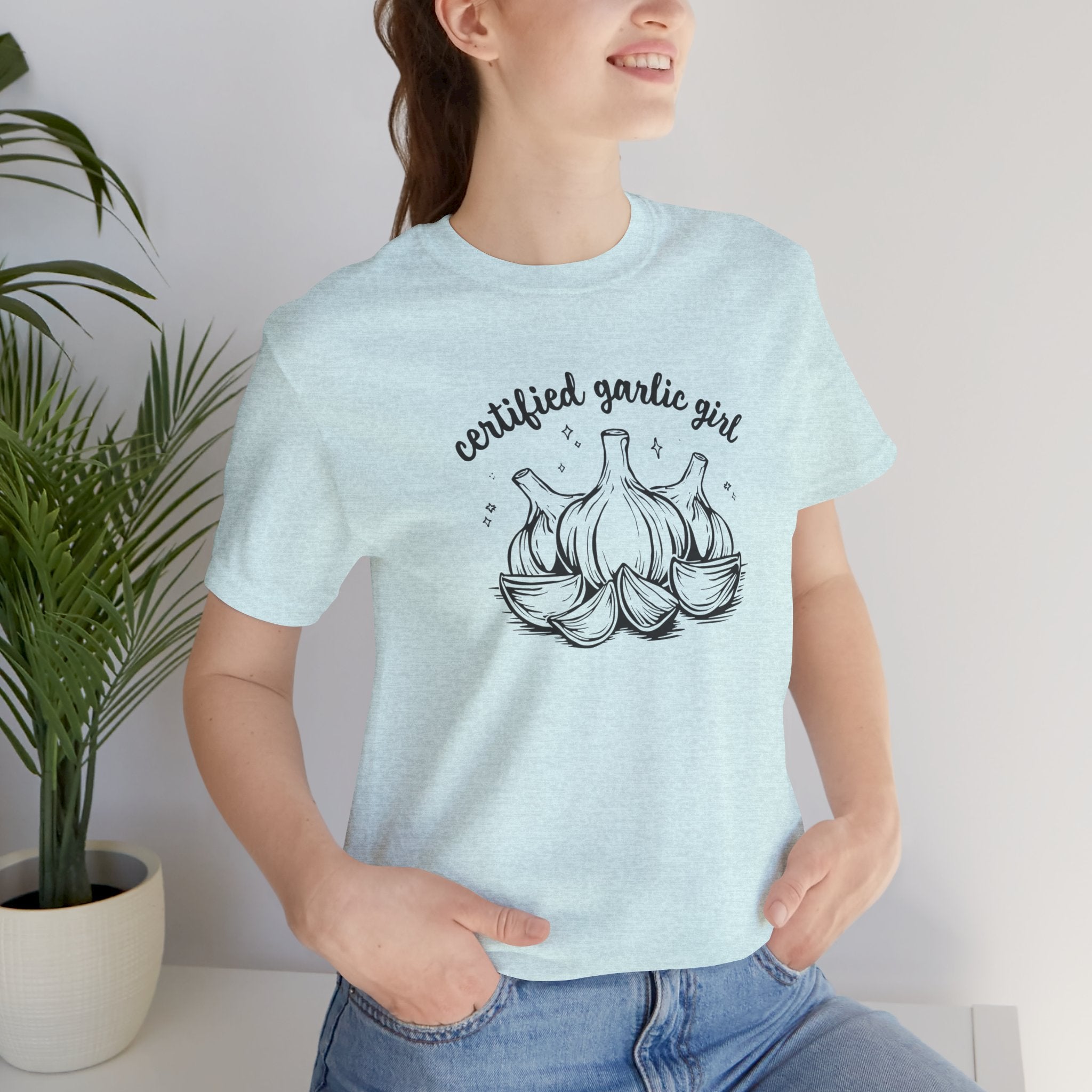 Certified Garlic Girl T‑Shirt — Cute Garlic Illustration Tee for Foodies & Gardeners
