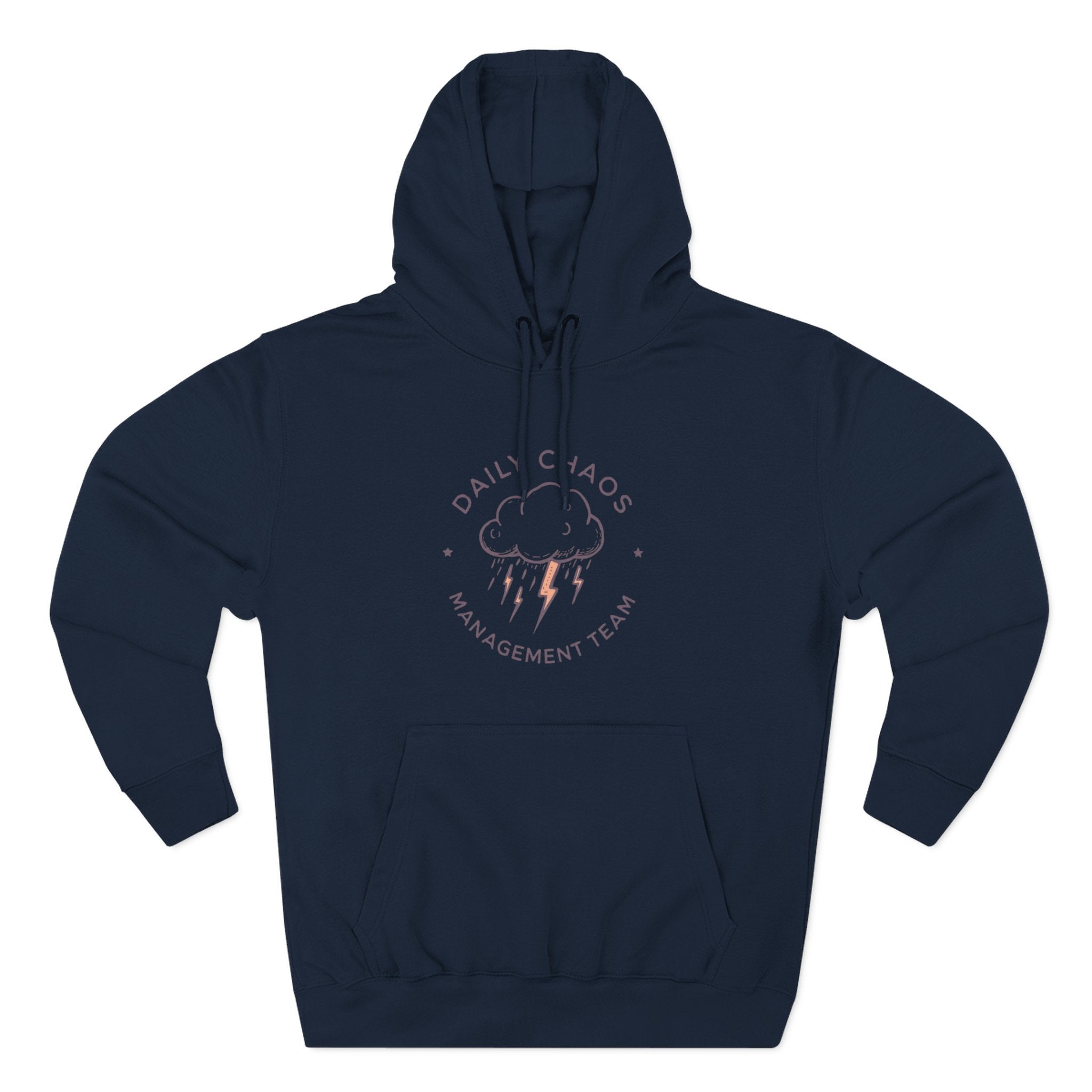 Daily Chaos Management Team Hoodie – Cloud & Lightning Graphic Fleece Pullover