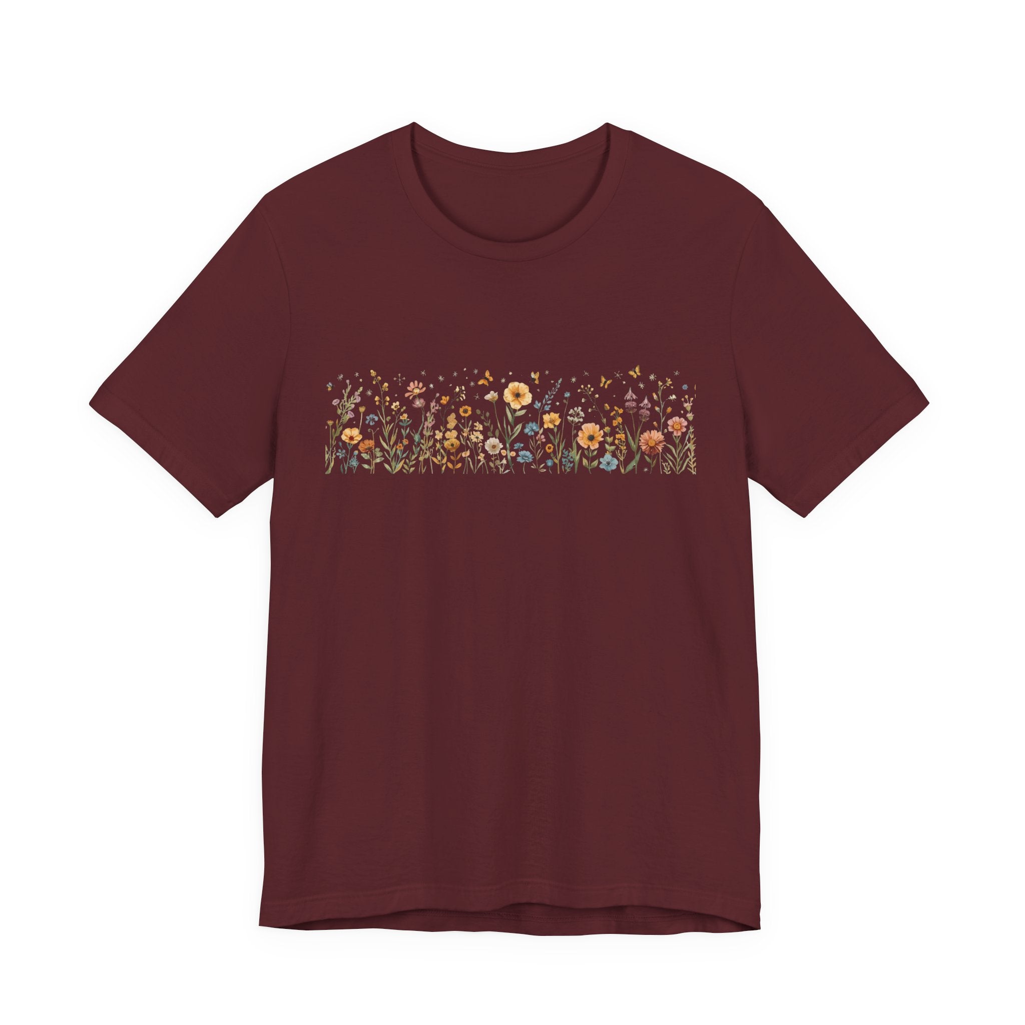 Floral Meadow Stripe Tee — Wildflower Band Graphic T-Shirt