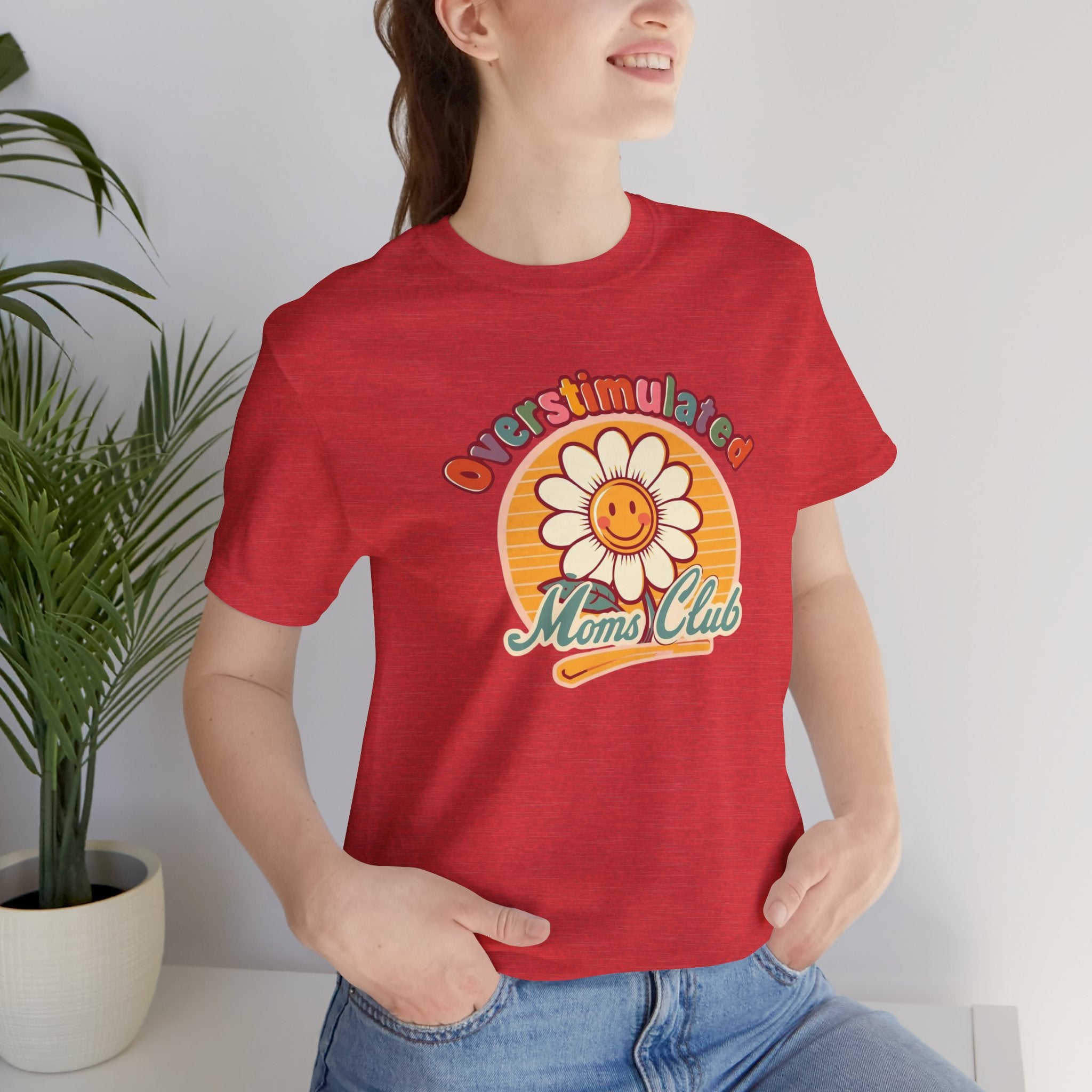 Overstimulated Moms Club T-Shirt — Retro Smiley Daisy Tee