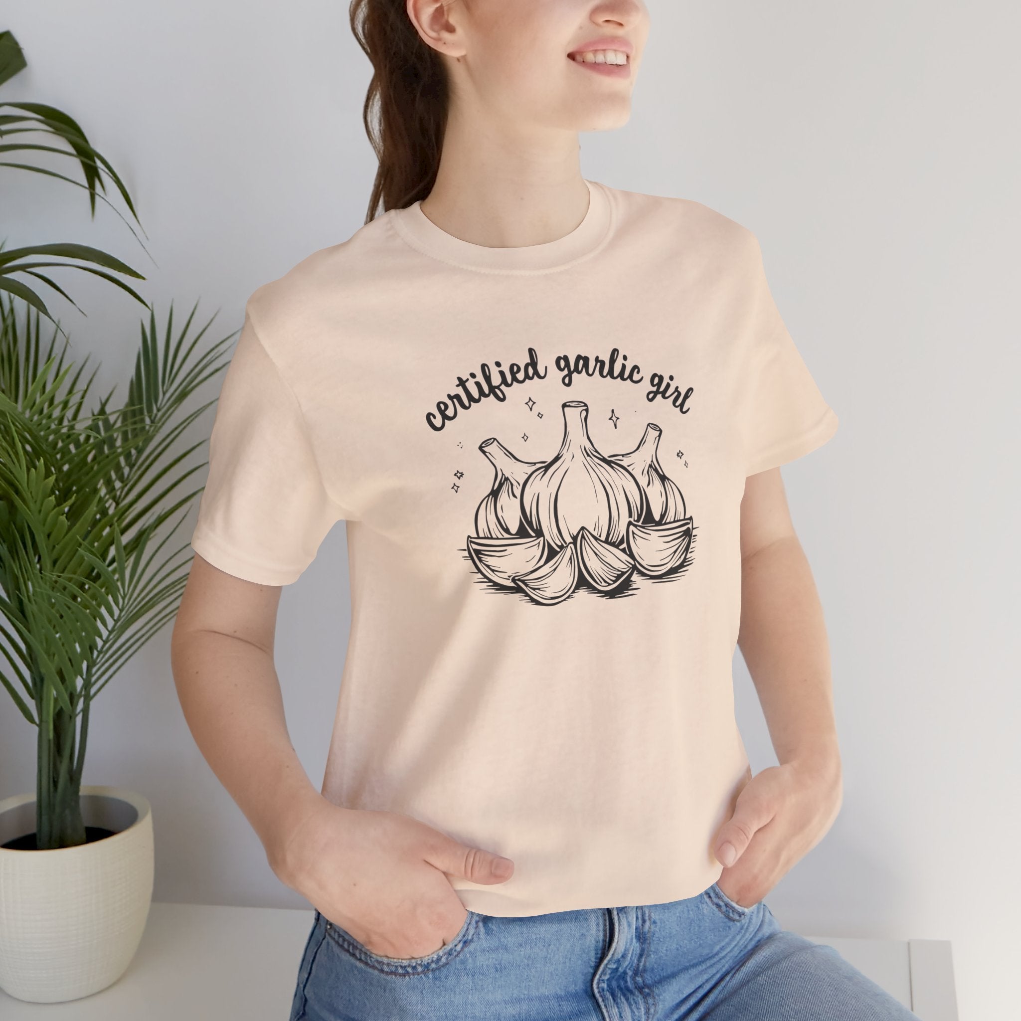 Certified Garlic Girl T‑Shirt — Cute Garlic Illustration Tee for Foodies & Gardeners