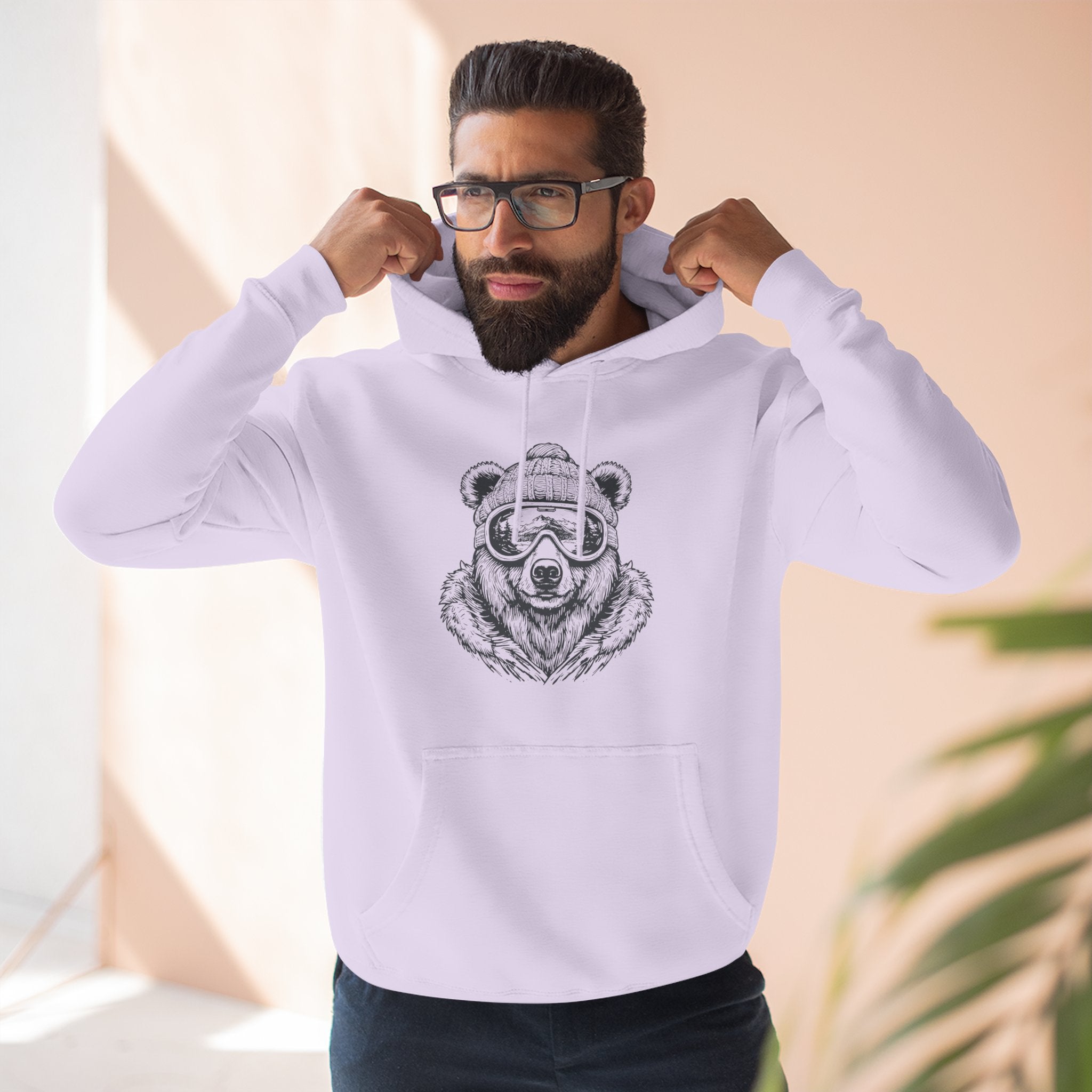 Bear Sketch Hoodie — Cool Bear with Sunglasses Fleece Pullover
