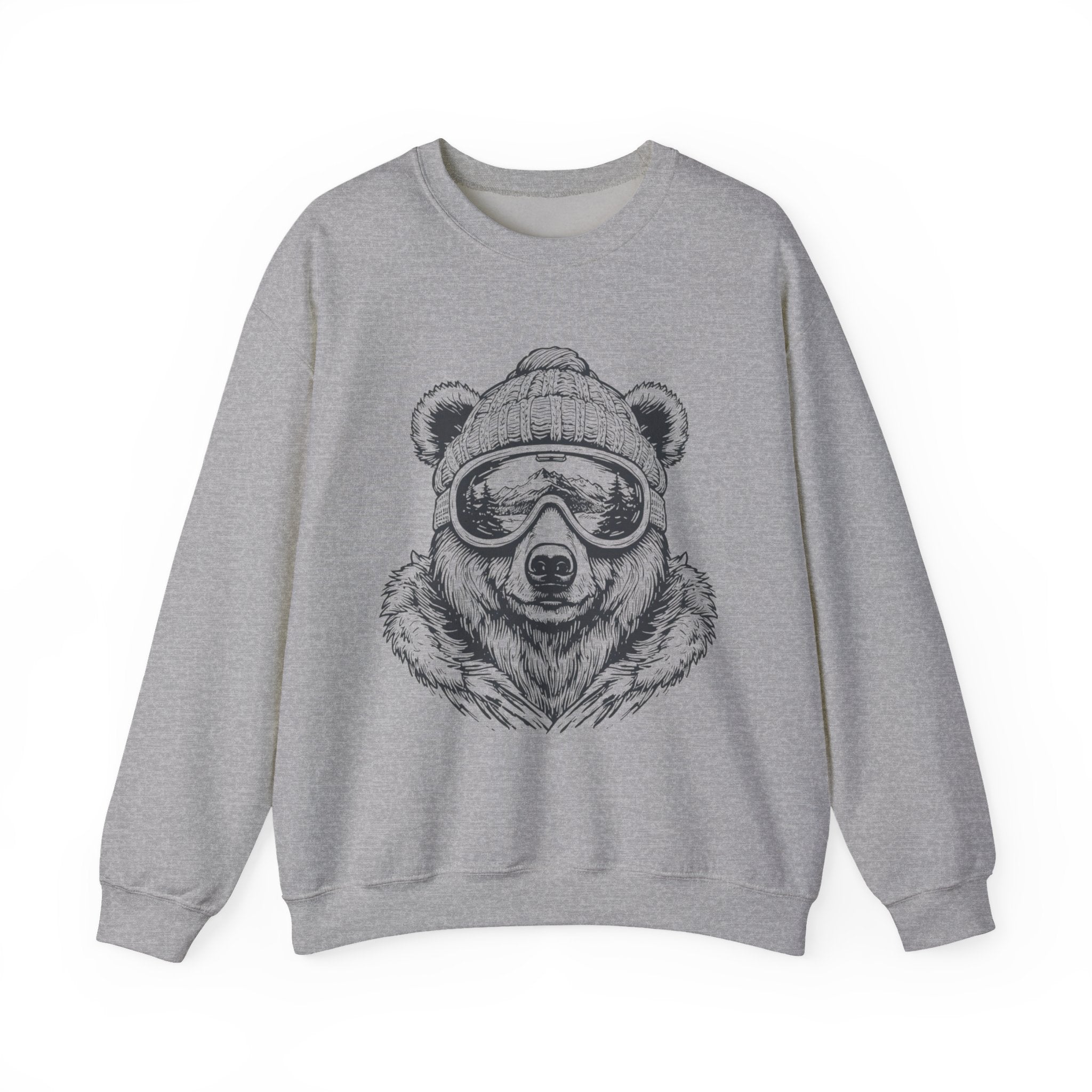 Bear Ski Goggles Sweatshirt — Cozy Graphic Crewneck for Winter & Outdoor Lovers